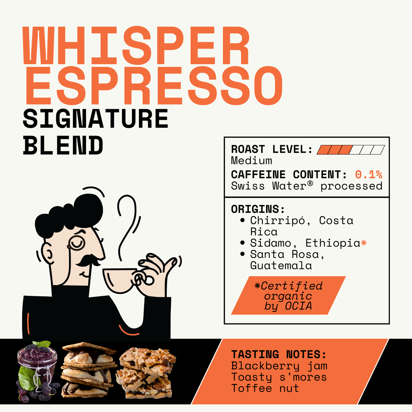 DEKÁF Whisper Espresso Blend Coffee - Decaf Roast