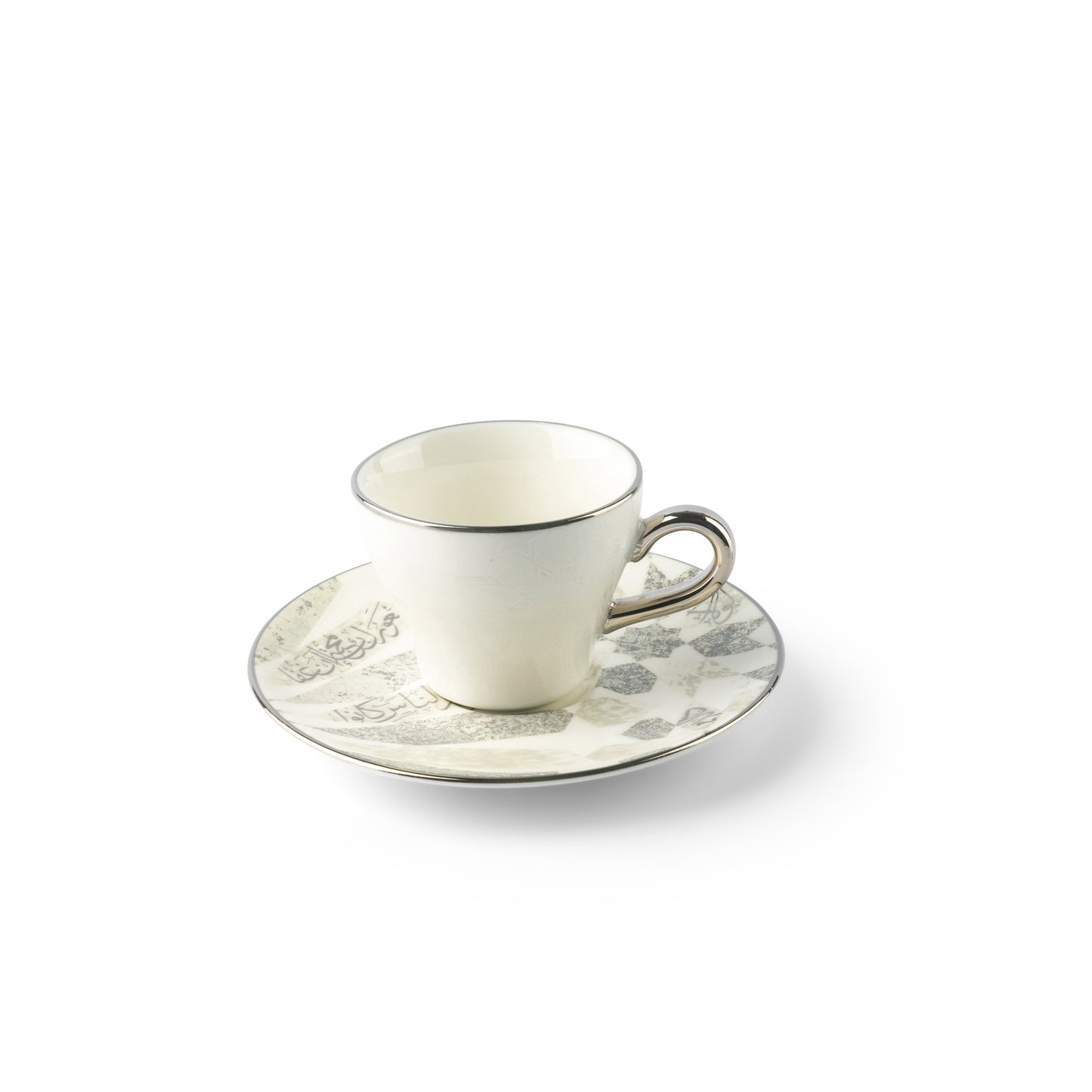 Otantik Home elegant espresso and Turkish coffee cups set with patterned saucer and silver rim