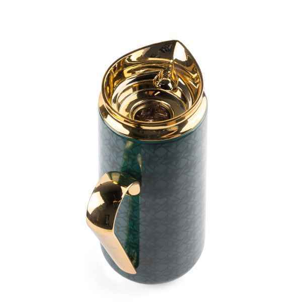 Otantik Home green and gold vacuum flask with glossy finish and ergonomic handle