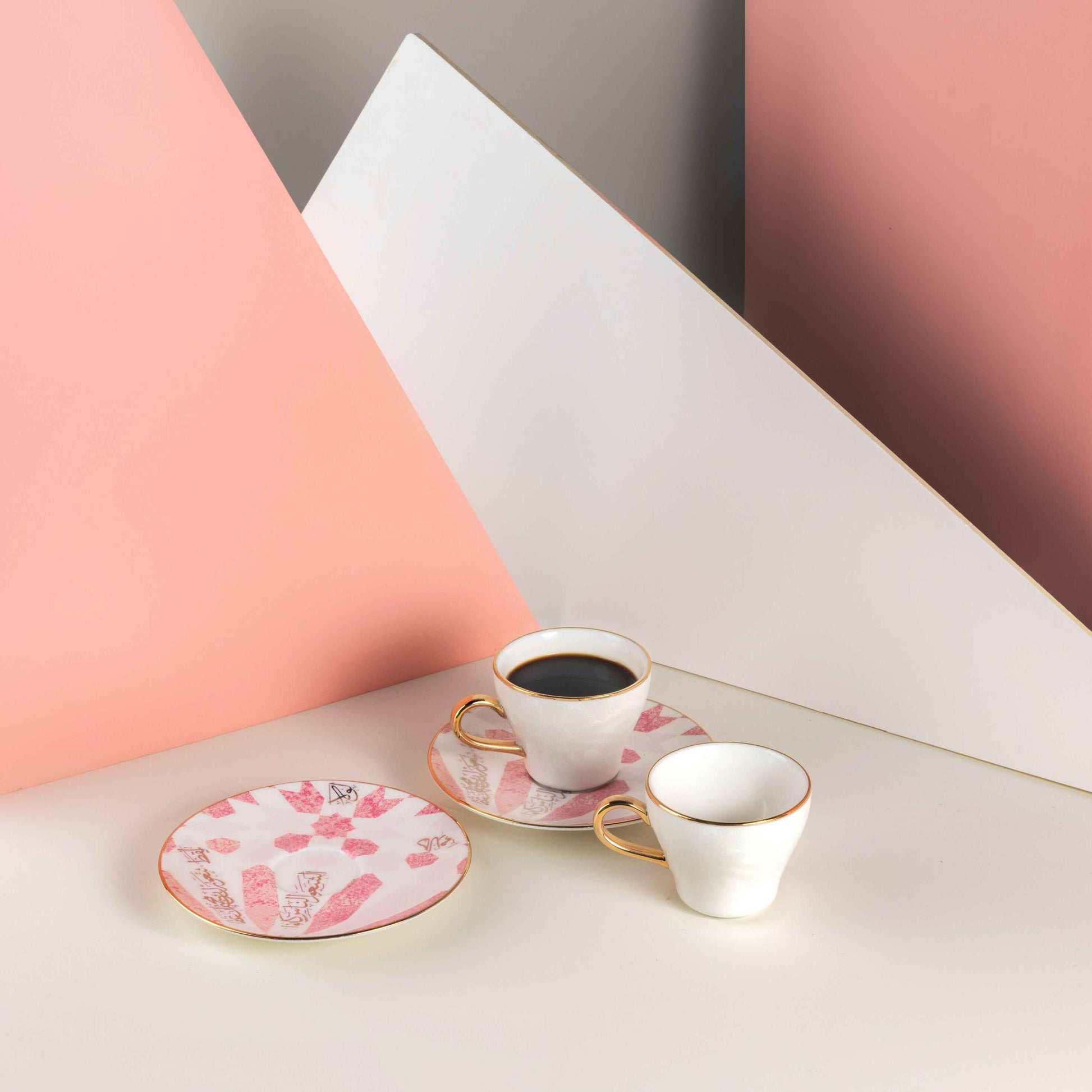 Amal - Espresso /Turkish Coffee Cups, (12-Pc)- Pink & Gold