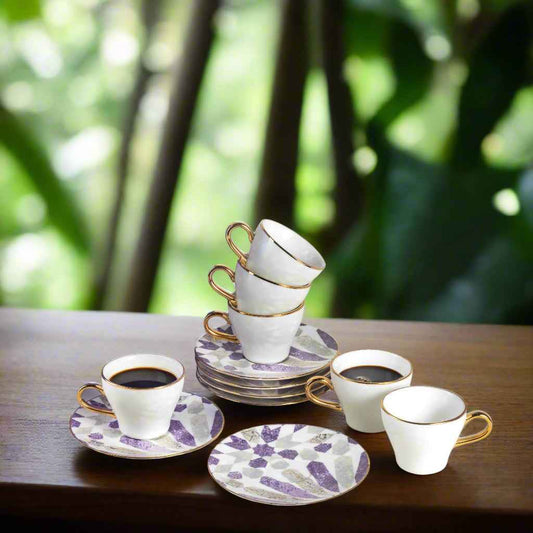 Amal - Espresso /Turkish Coffee Cups, (12-Pc)- Purple & Gold