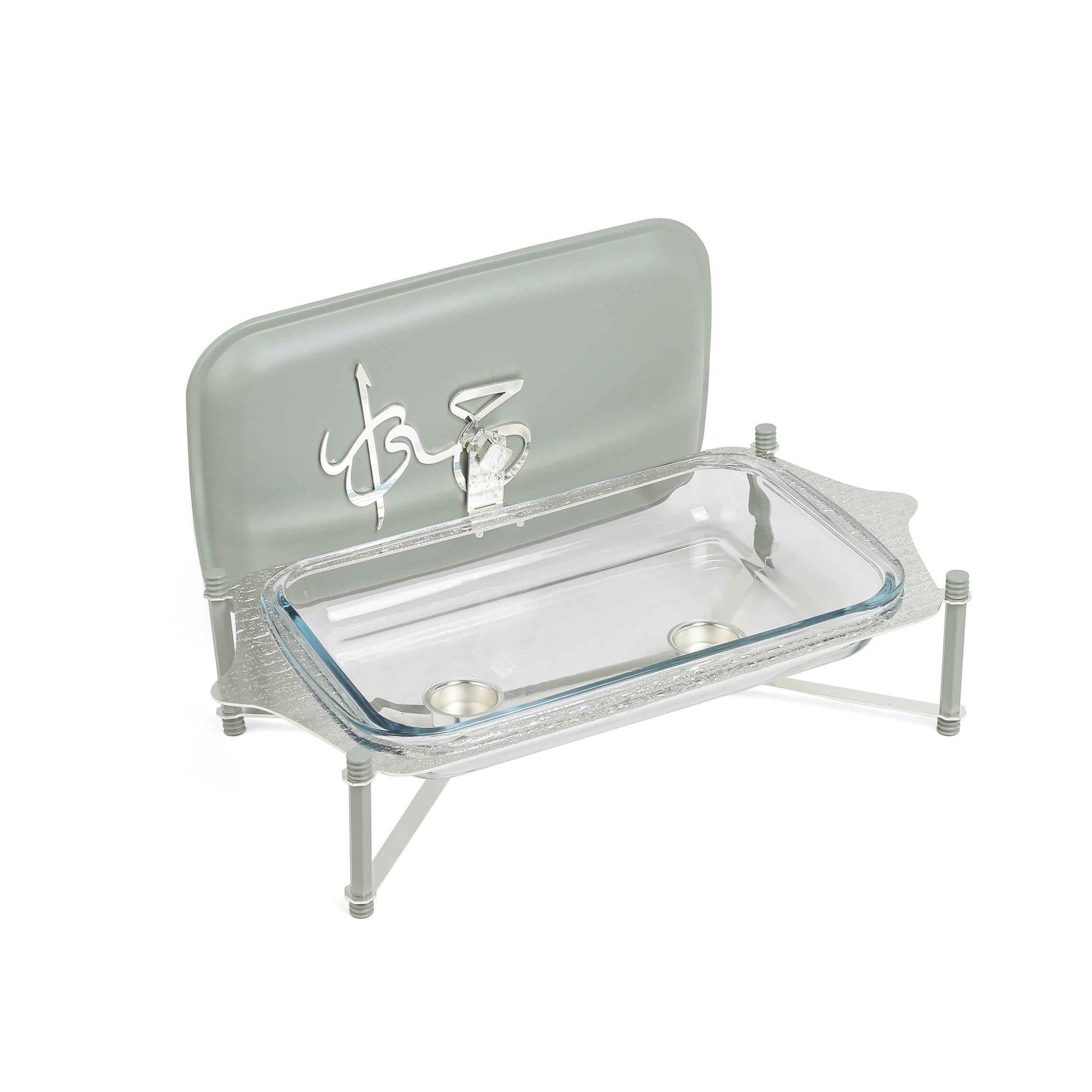 Jiwar - Large Twin Candle Pyrex Chafer -Mint Green  & Silver