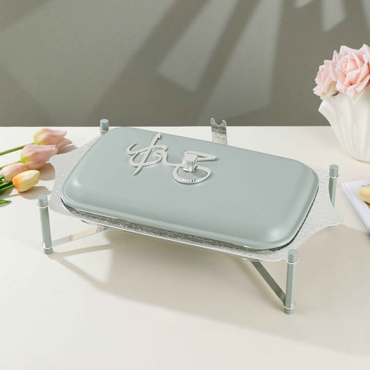 Jiwar - Large Twin Candle Pyrex Chafer -Mint Green  & Silver