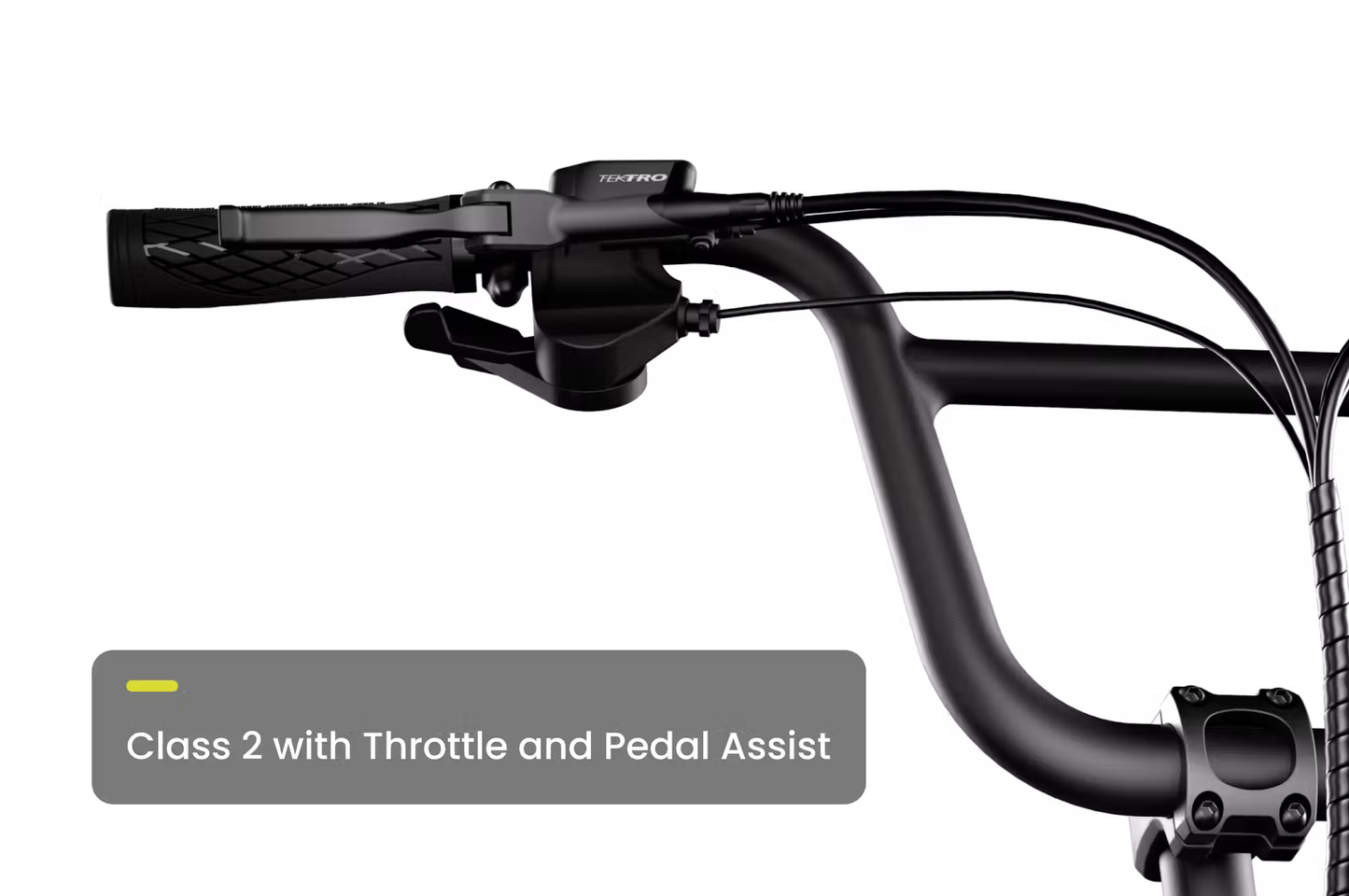 Handlebar of Aventon Abound LR cargo e-bike with throttle and pedal assist controls