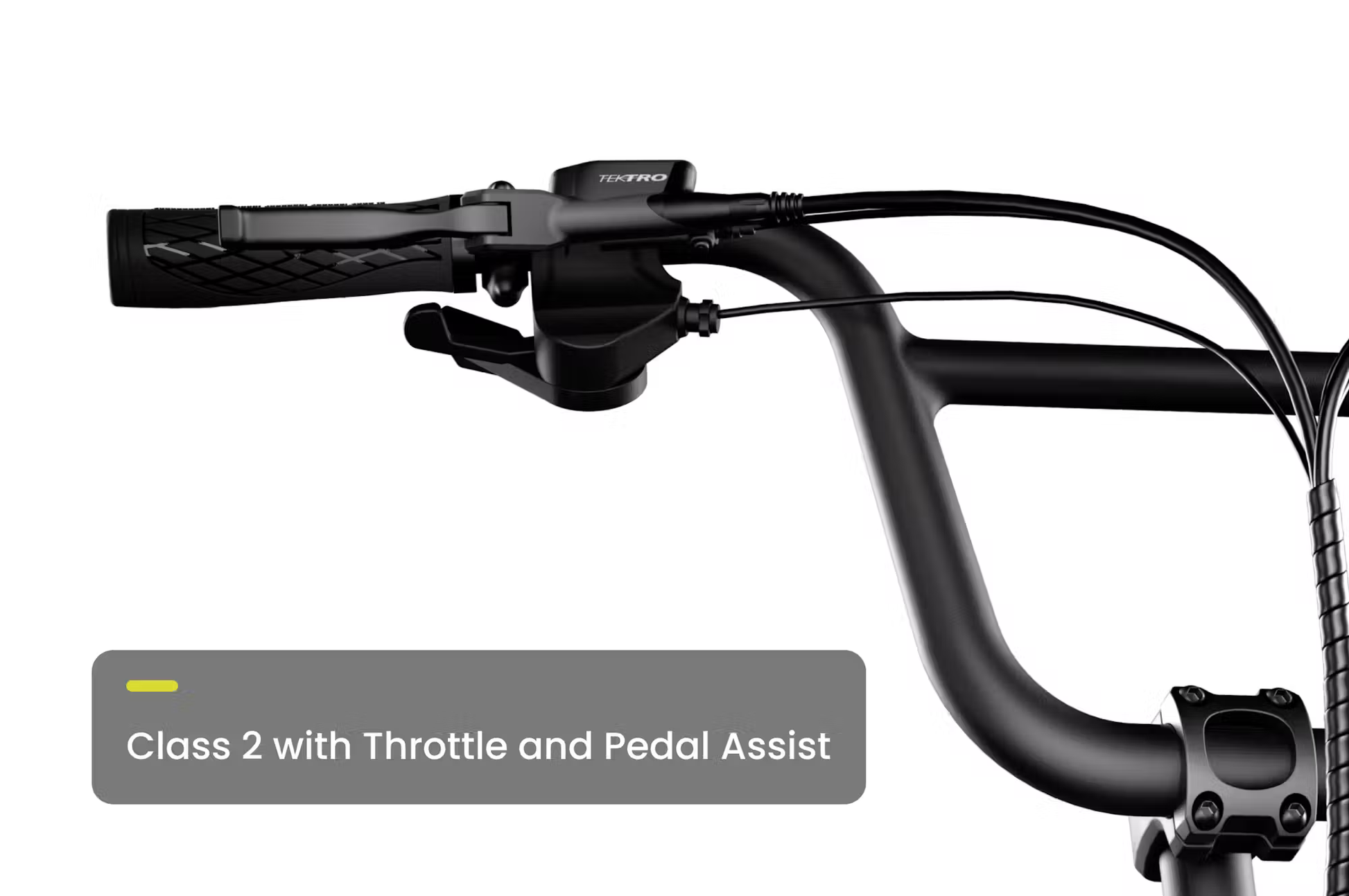 Handlebar of Aventon Abound LR cargo e-bike with throttle and pedal assist controls