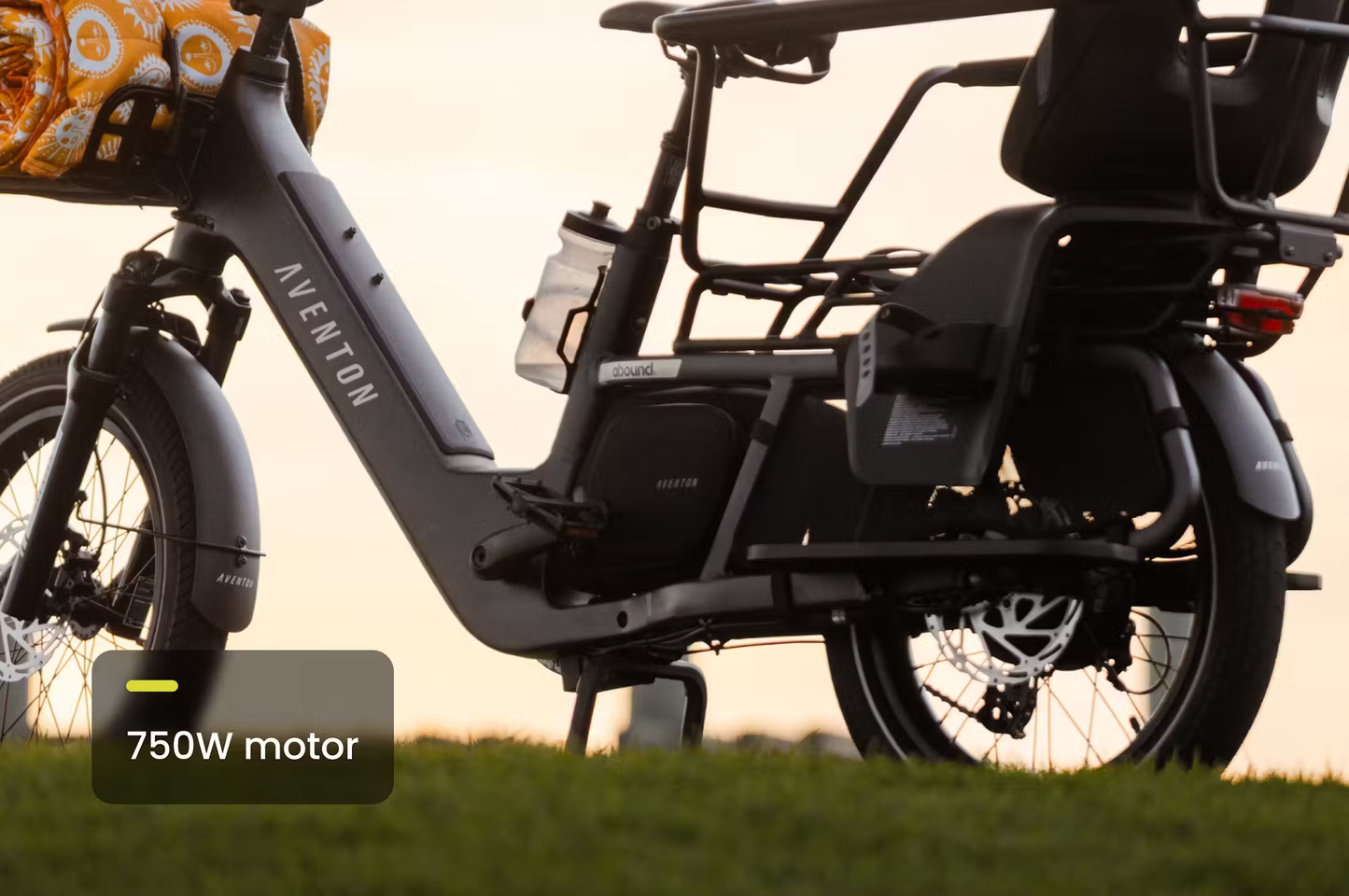 Rex E-Bikes Aventon Abound LR cargo e-bike in black with 750W motor and sturdy cargo rack