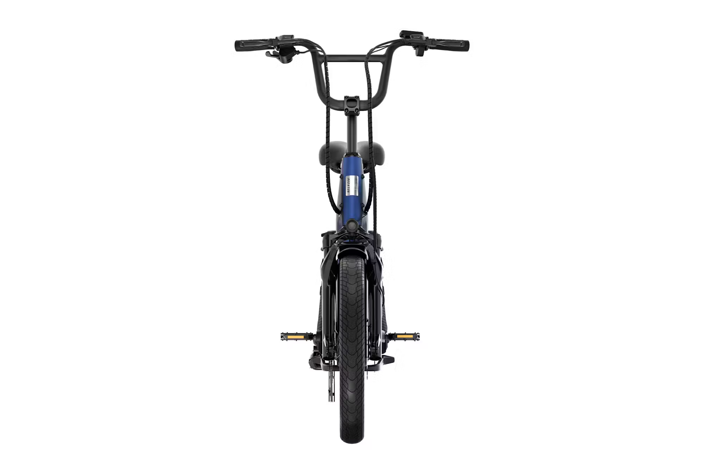 Front view of Aventon Abound SR cargo e-bike by Rex E-Bikes with black frame and wide tire