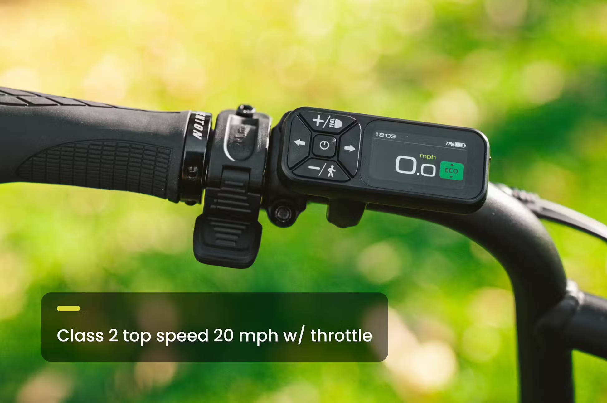 Control panel and throttle on Rex E-Bikes Aventon Abound SR cargo e-bike with digital display
