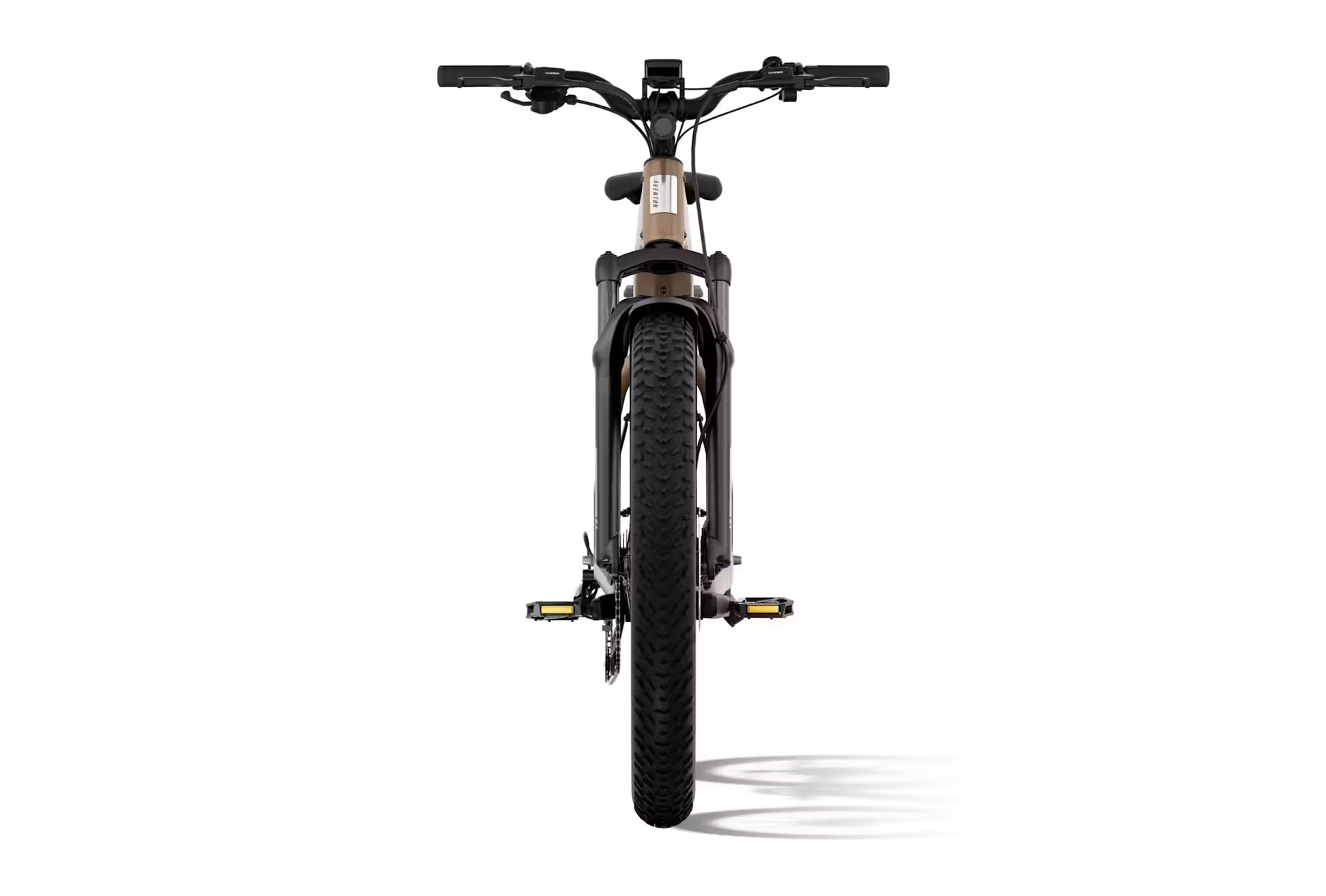 Front view of Rex E-Bikes Aventon Aventure.3 step-through e-bike with wide tire and handlebar