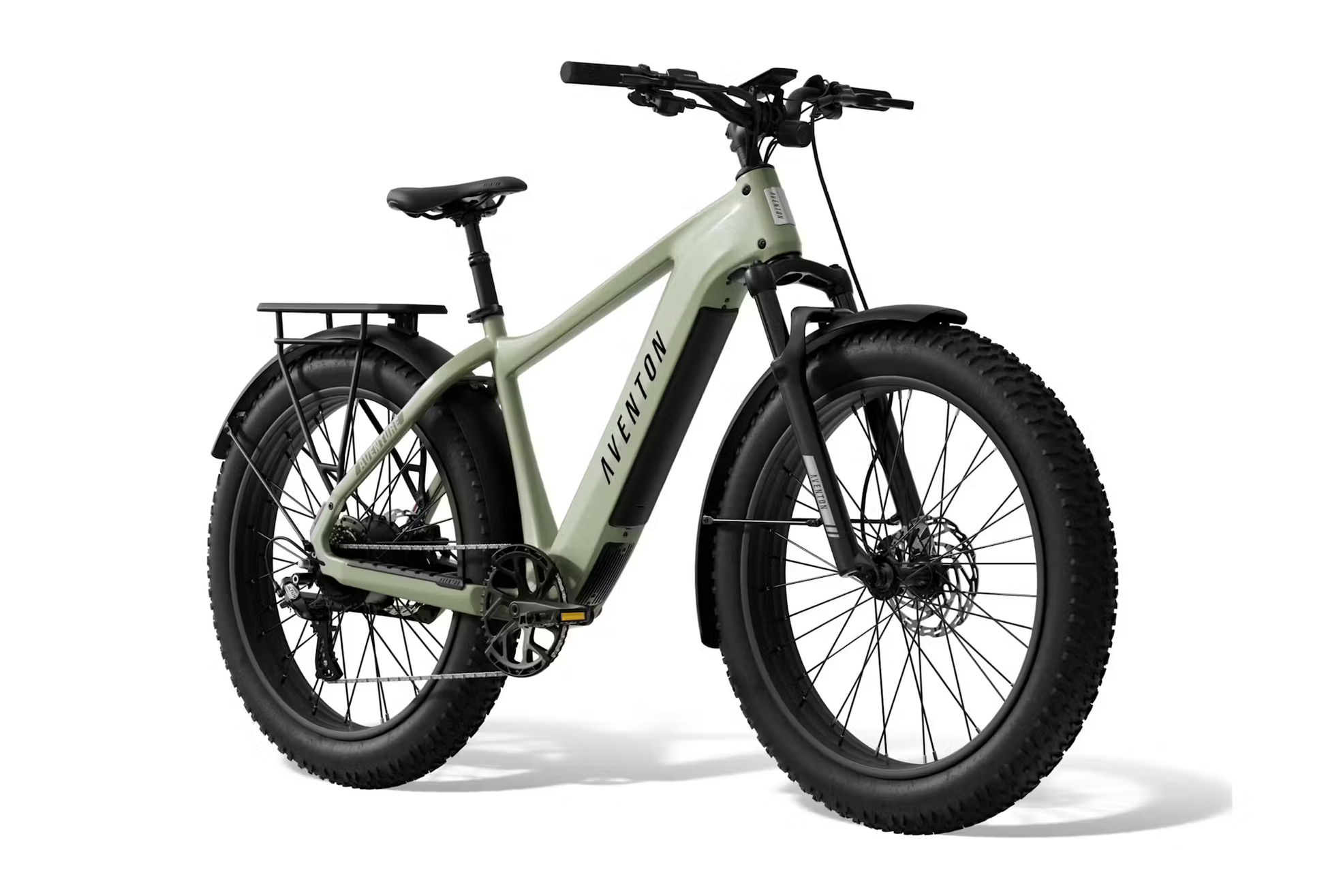 Rex E-Bikes Aventon Aventure.3 e-bike for sale with fat tires and rear rack in matte green