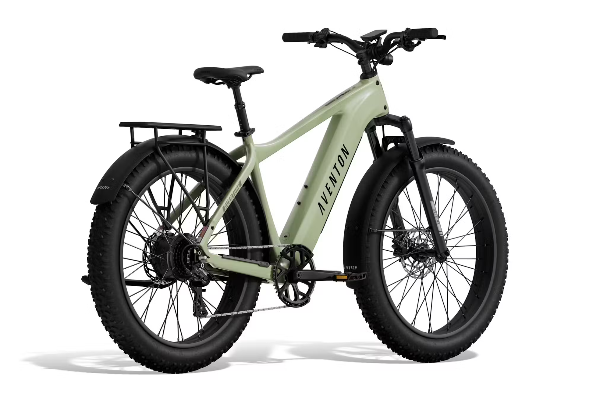 Rex E-Bikes Aventon Aventure.3 e-bike for sale in green with fat tires and rear cargo rack