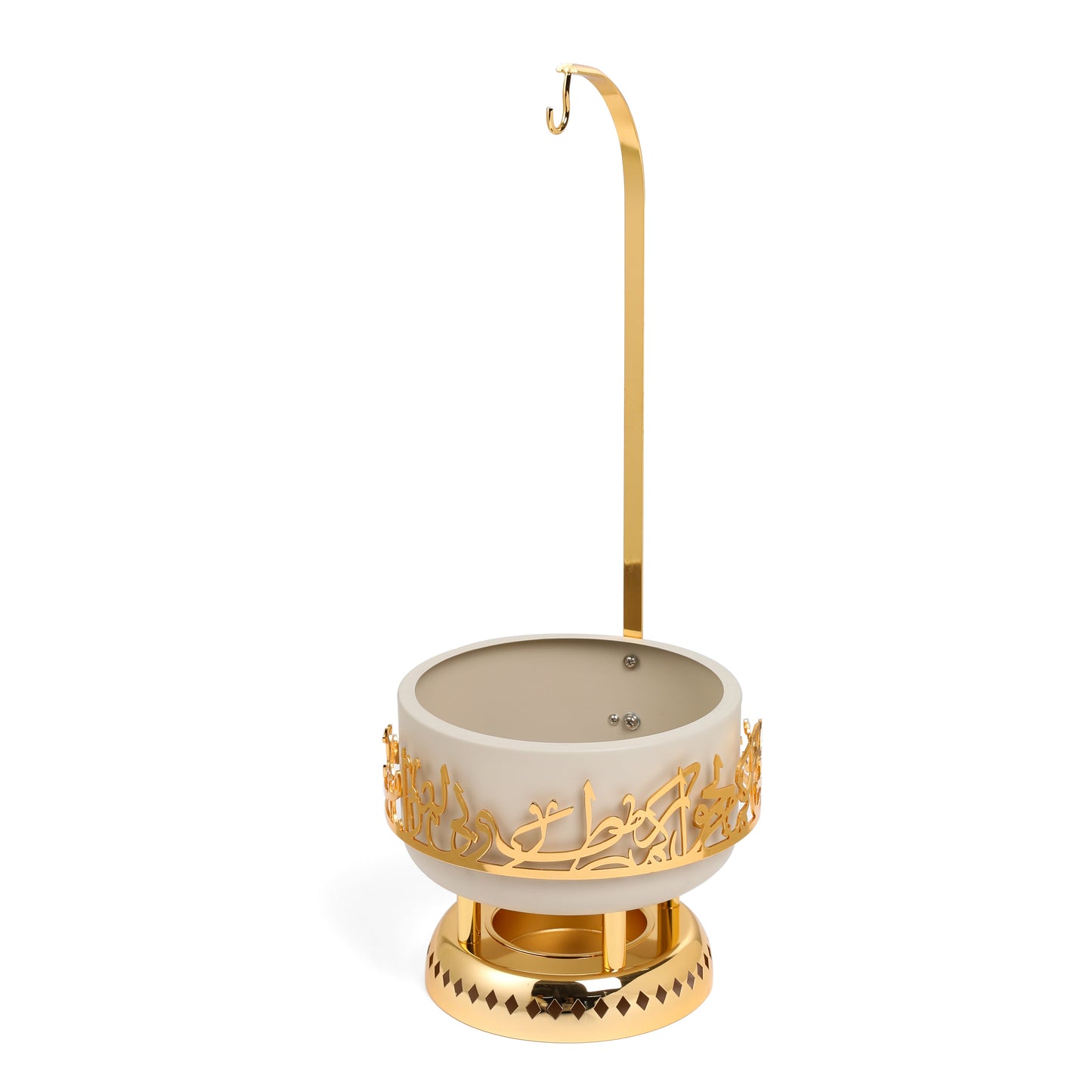 Otantik Home beige and gold food warmer with ornate decorative gold frame and curved handle