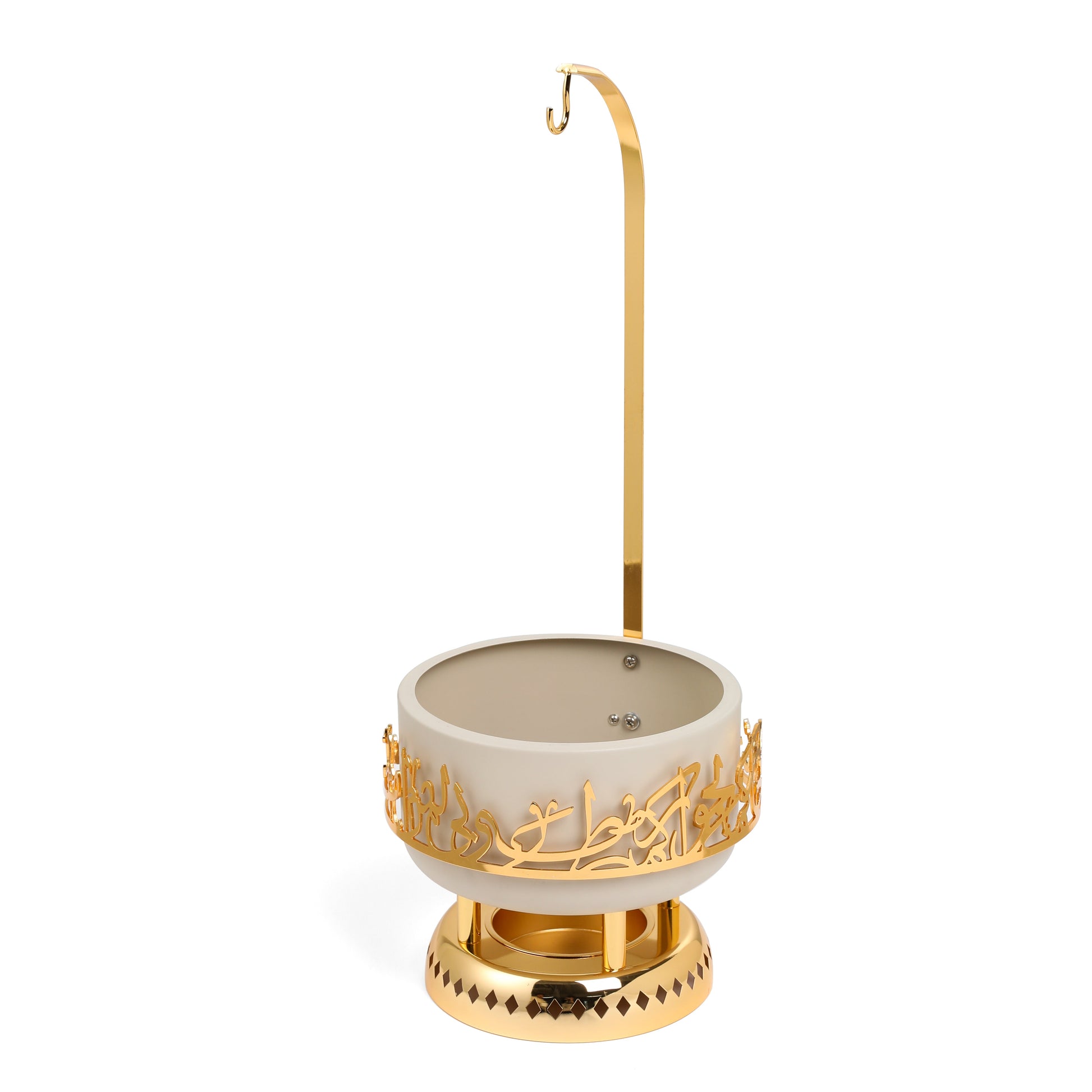 Otantik Home beige and gold food warmer with ornate decorative gold frame and curved handle