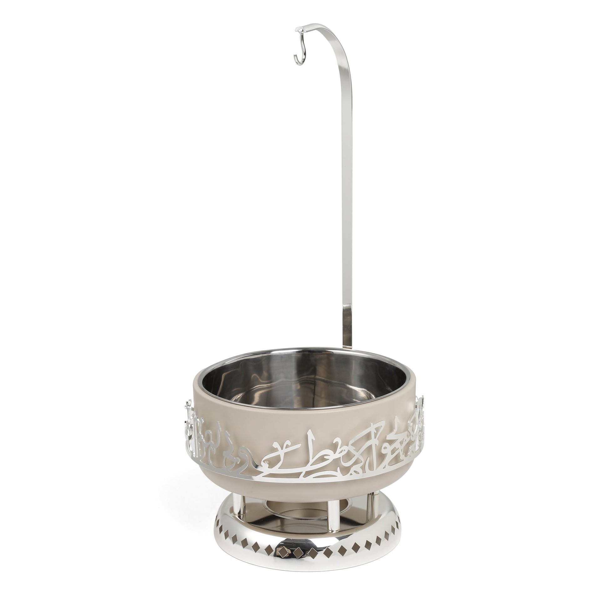 Otantik Home beige and silver chafer for buffet with decorative patterns and hanging hook