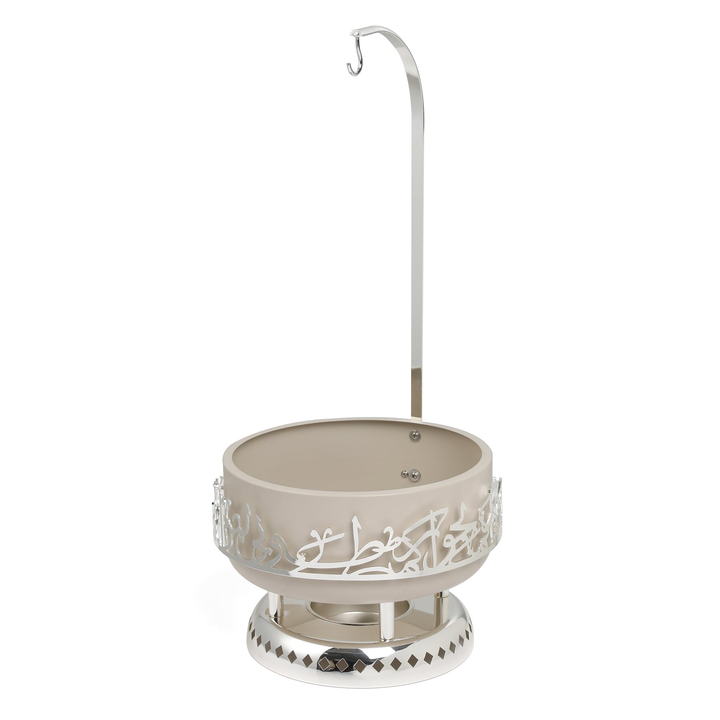 Otantik Home beige and silver chafer for buffet with decorative metal accents and hanging hook