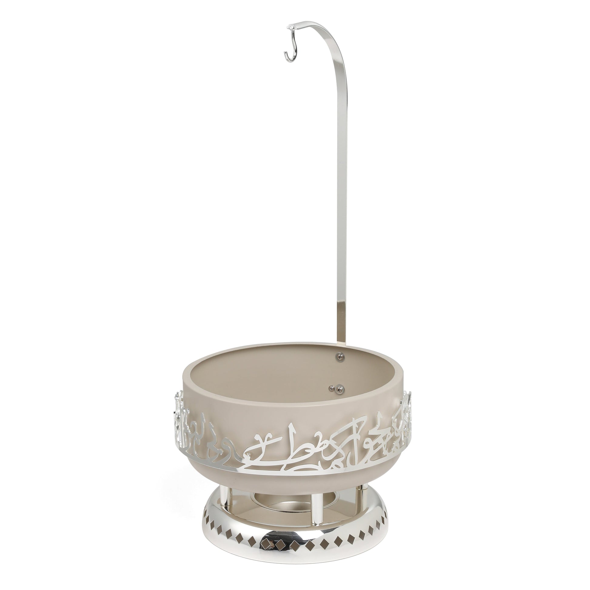 Otantik Home beige and silver chafer for buffet with decorative metal accents and hanging hook