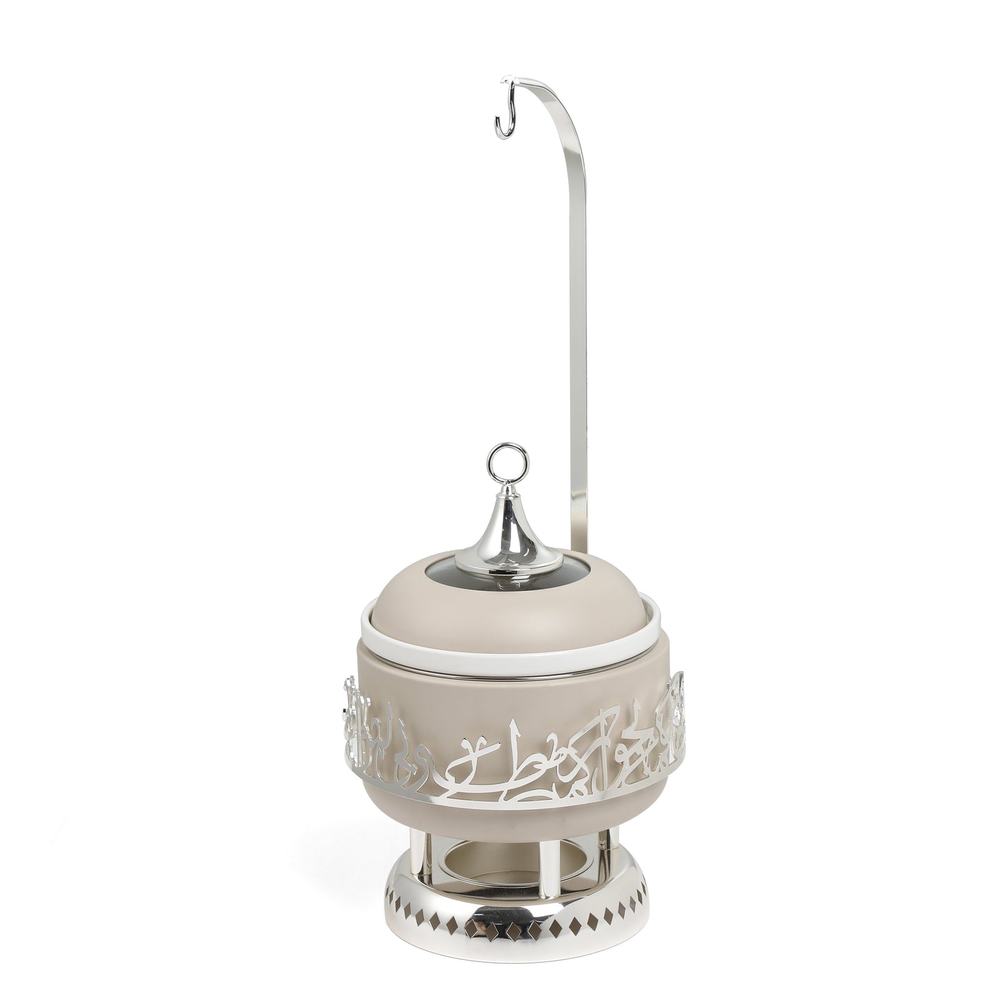 Otantik Home beige silver chafer 2.5 liters with decorative metal accents and lid hook