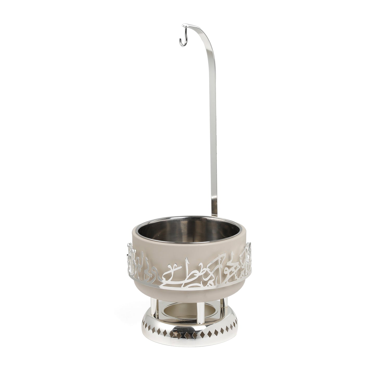 Otantik Home beige silver chafer 2.5 liters with Arabic design and metal stand for serving food