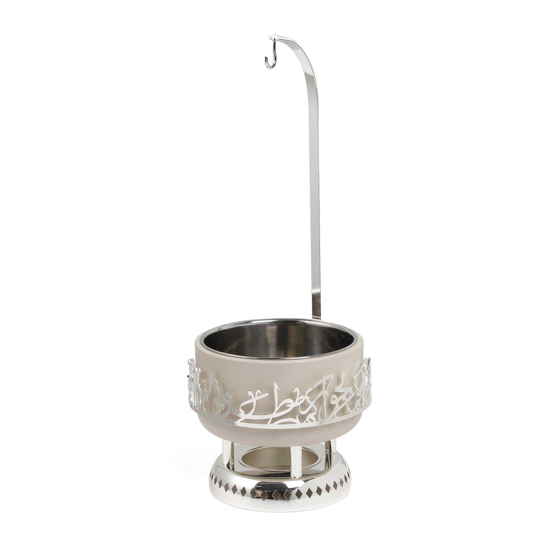 Otantik Home beige silver chafer 2.5 liters with Arabic design and metal stand for serving food