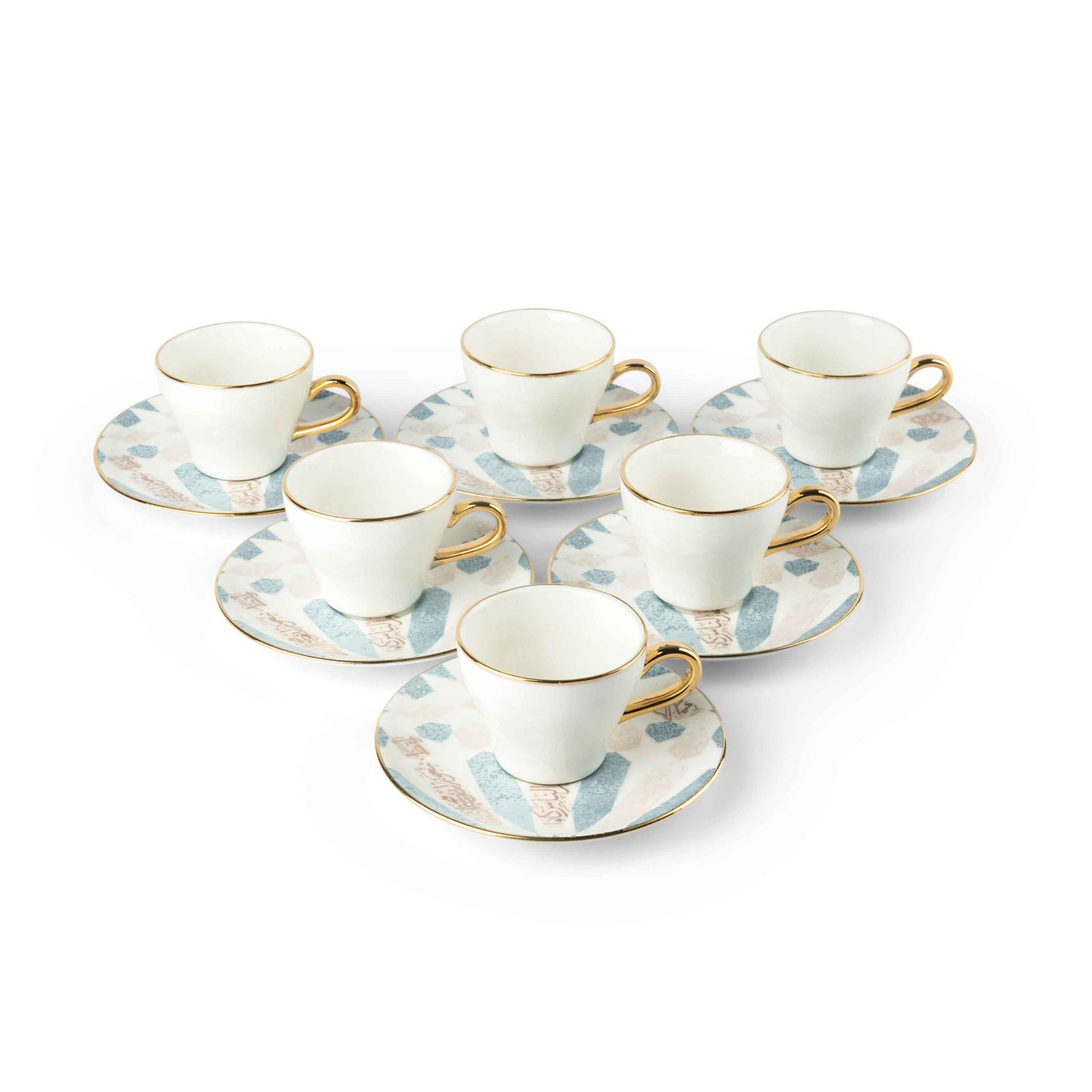 Otantik Home blue and gold espresso cups set with matching saucers and elegant gold handles
