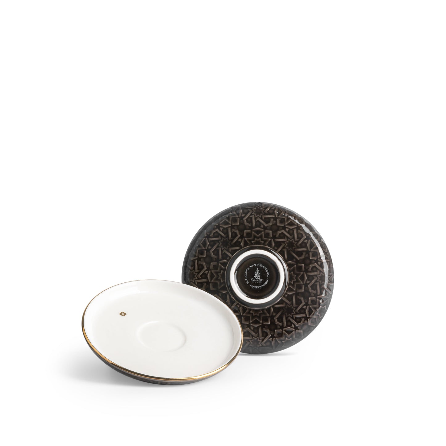 Otantik Home black and gold espresso cup set featuring elegant gold trim and intricate textured design