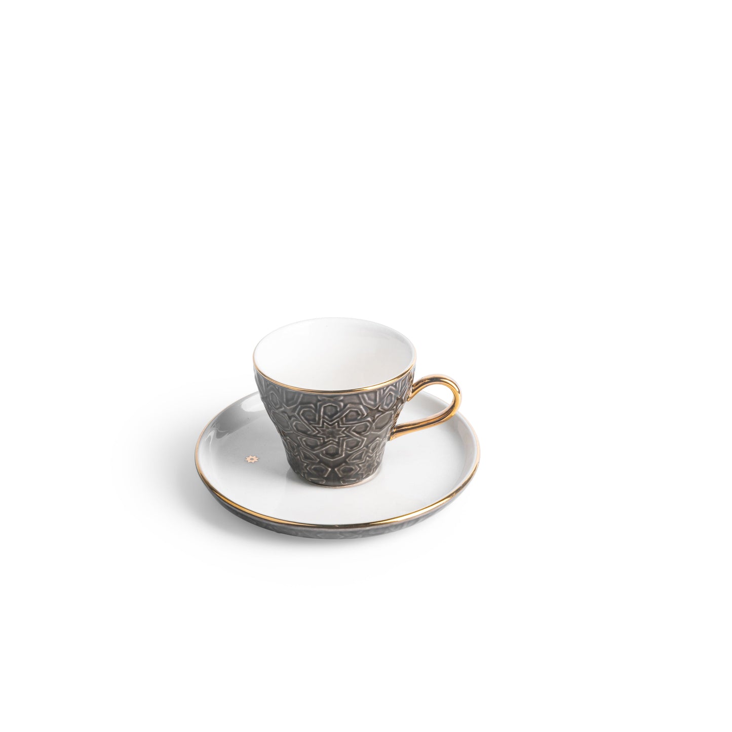 Otantik Home black and gold espresso cup set featuring detailed patterns and gold accents