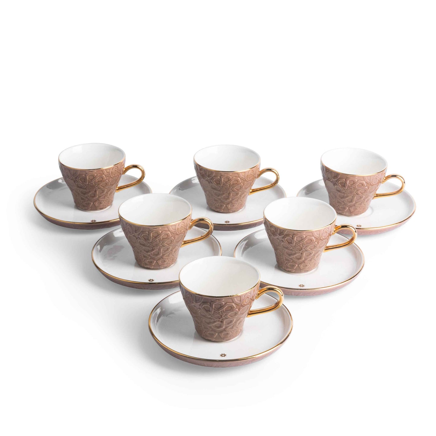 Otantik Home brown and gold espresso cup set with six textured cups and matching saucers