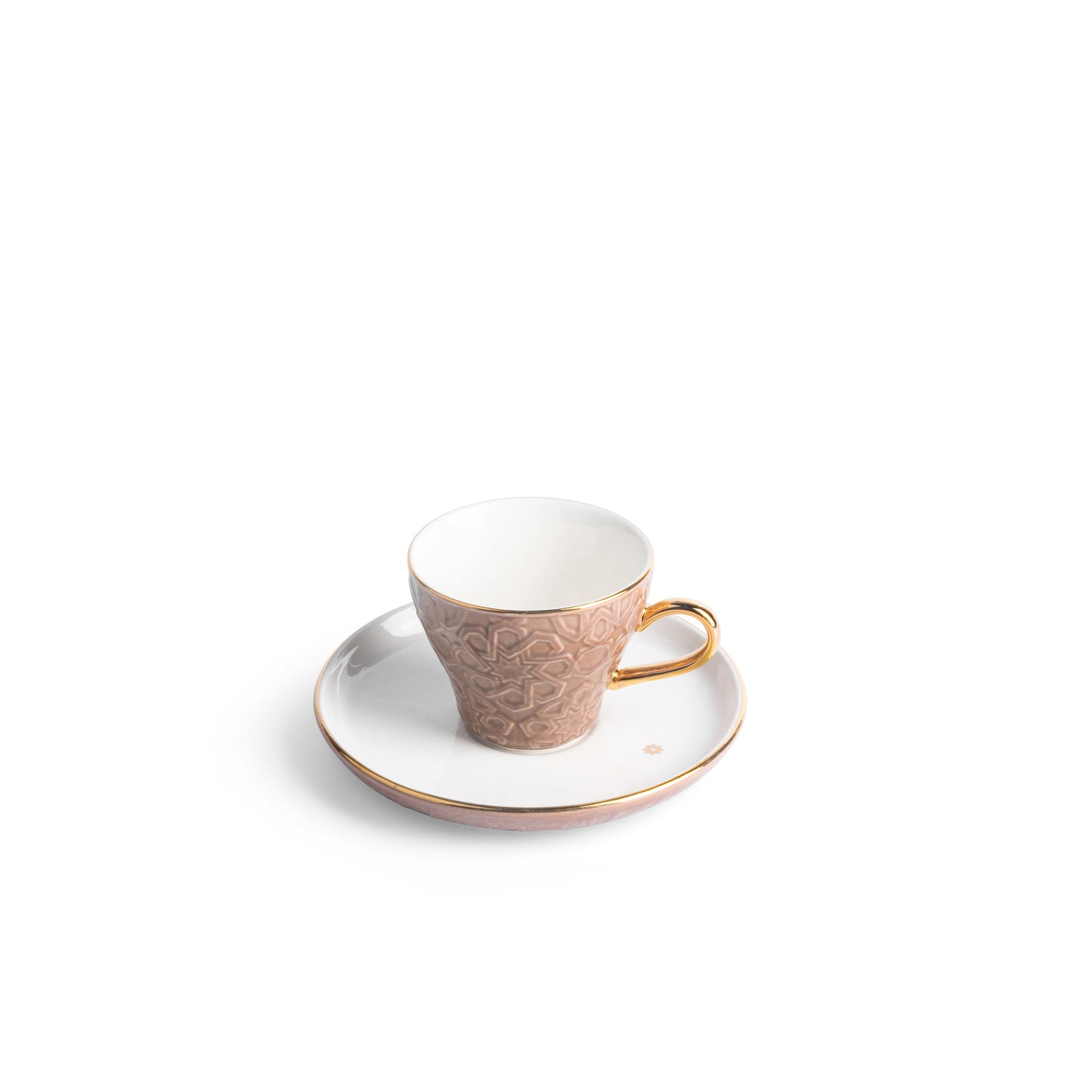 Otantik Home brown and gold espresso cup set with intricate textured design and matching saucer