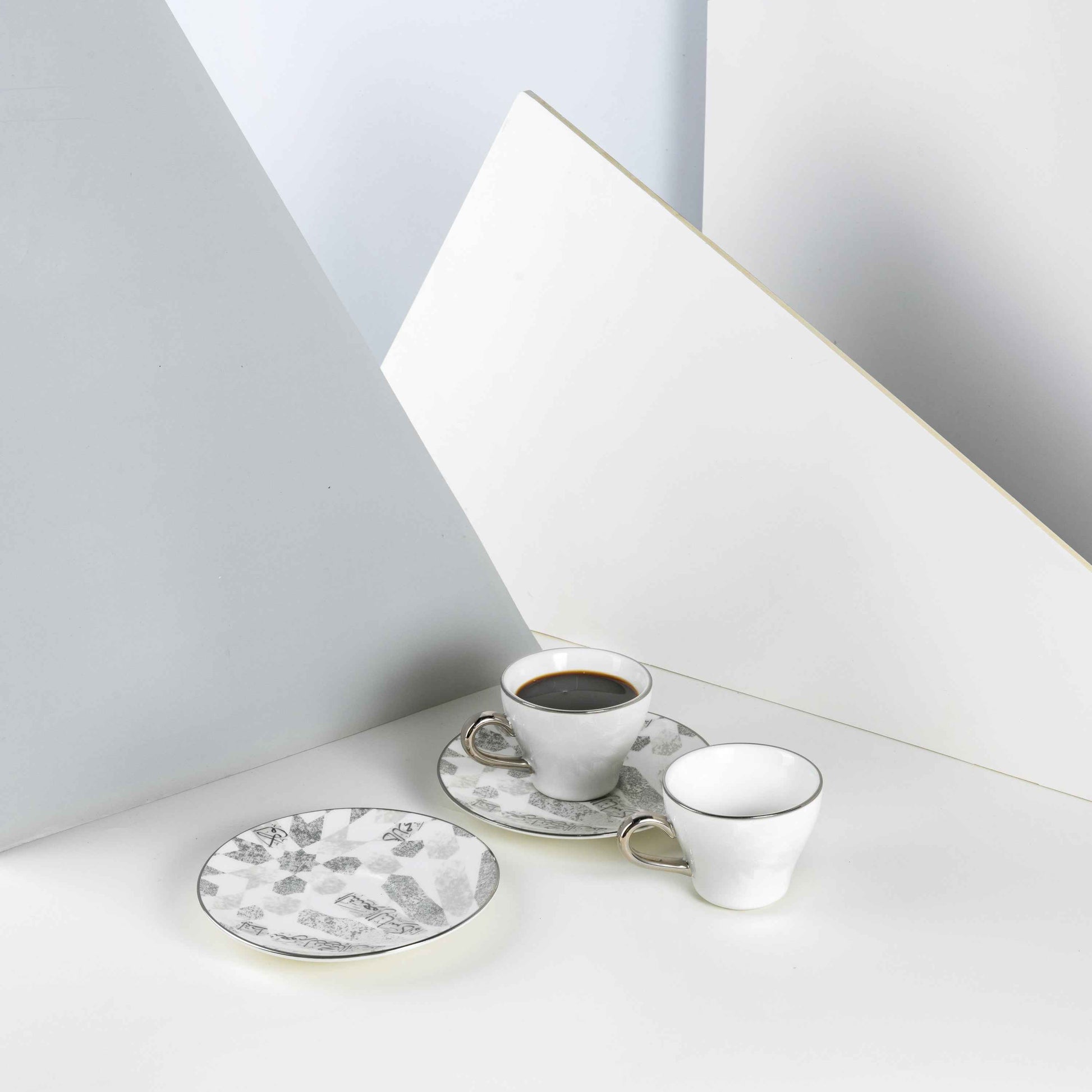 Otantik Home espresso and Turkish coffee cups set with marble pattern saucers on white surface