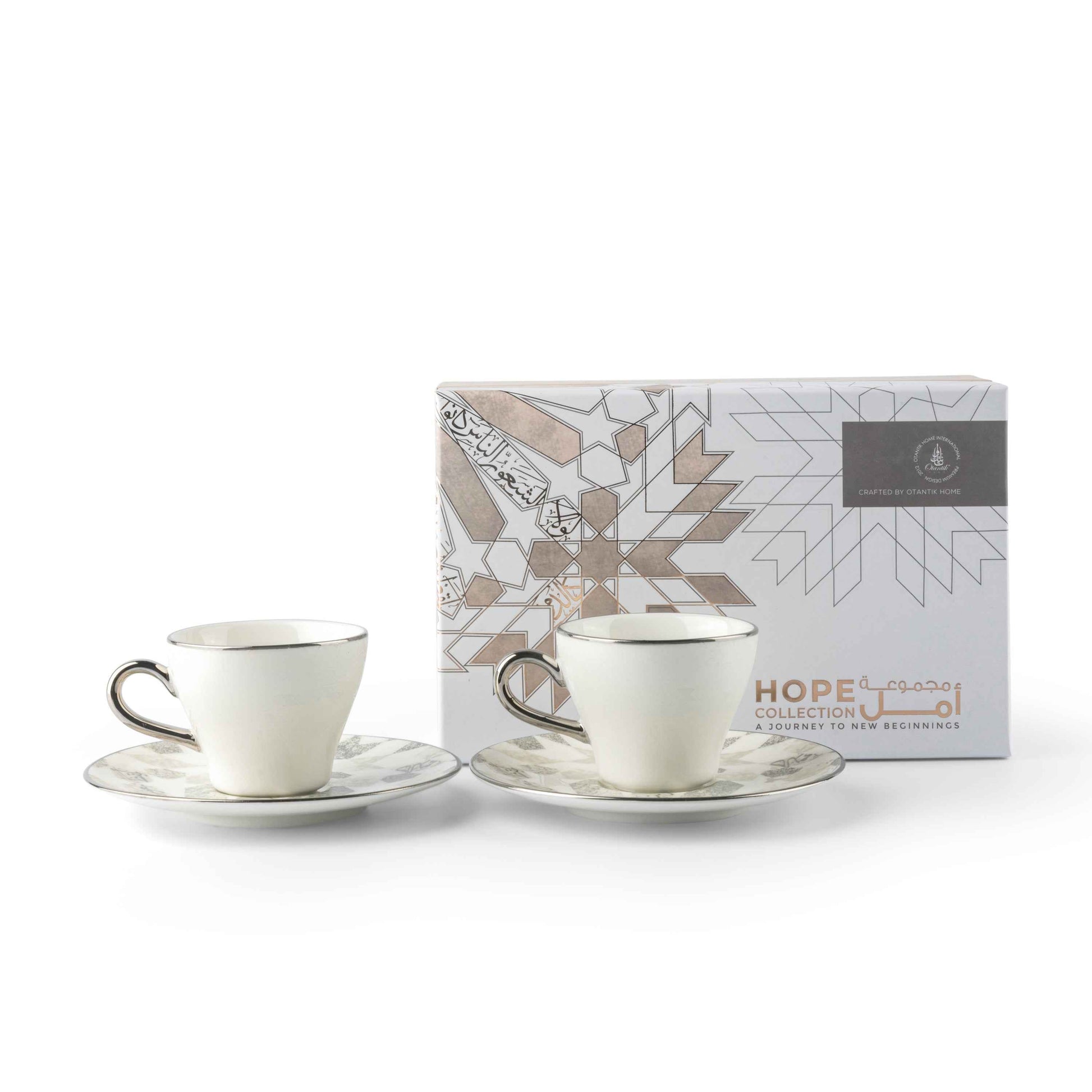 Otantik Home espresso and Turkish coffee cups set with saucers in elegant white and gold design