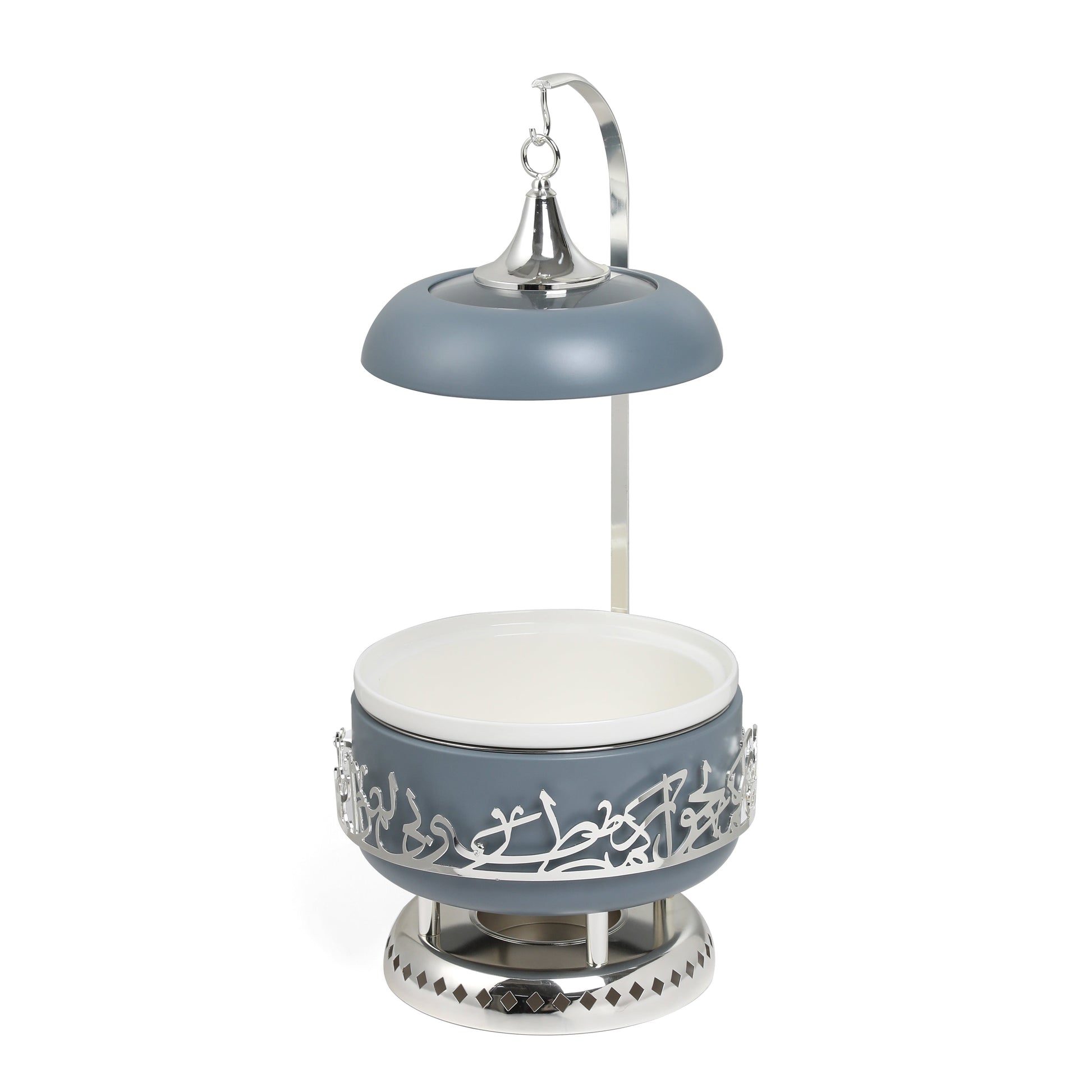 Otantik Home Jiwar 4 liter chafer in blue with decorative silver accents and stainless steel stand
