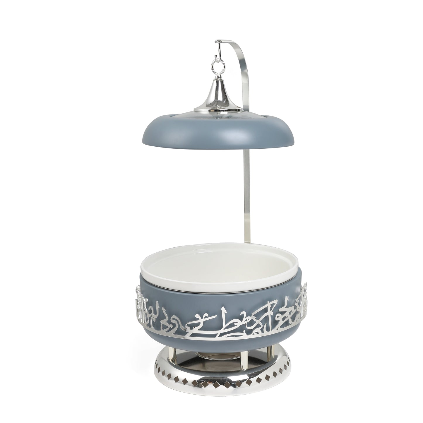 Jiwar 6 liter chafer haze blue with decorative design and stainless steel lid by Otantik Home