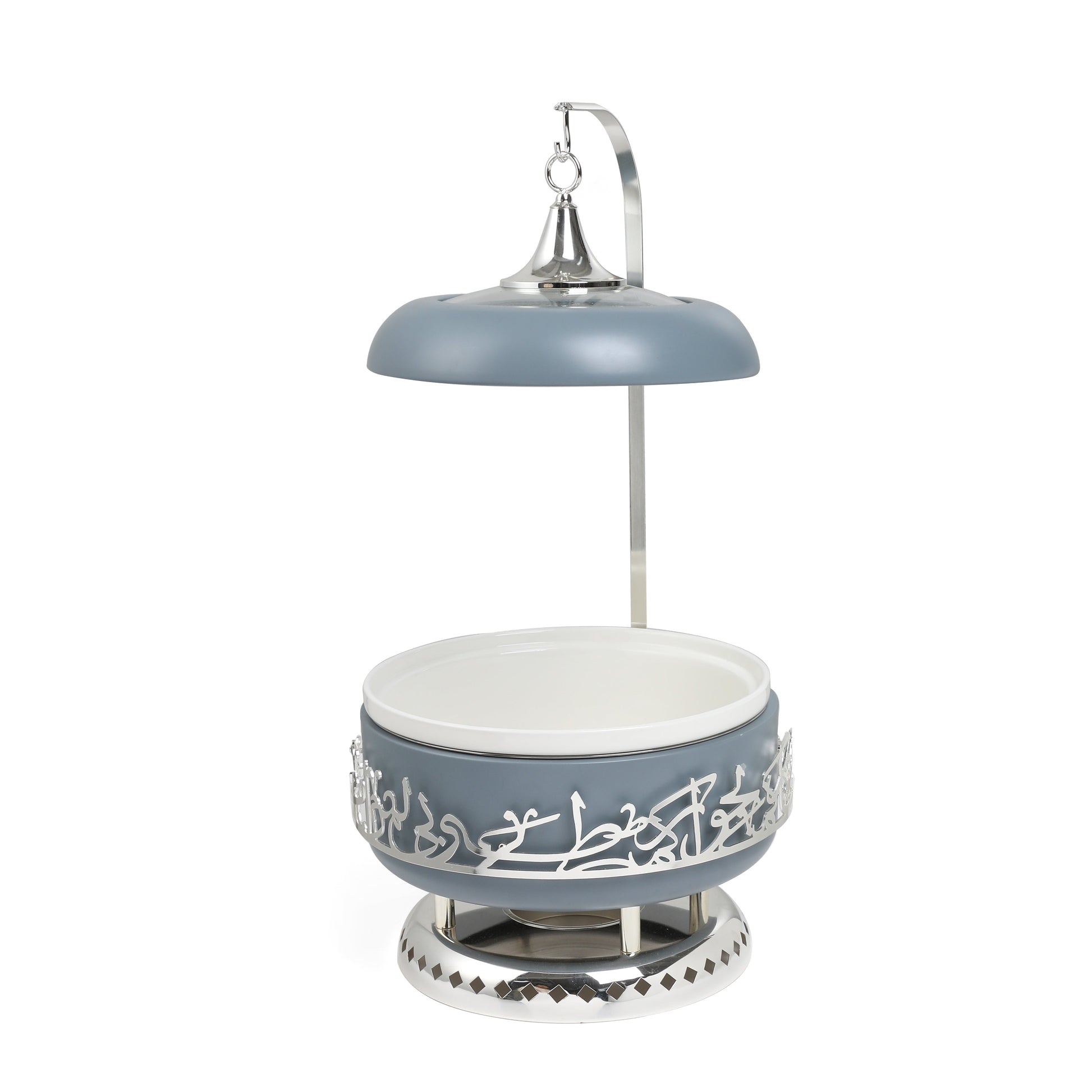 Jiwar 6 liter chafer haze blue with decorative design and stainless steel lid by Otantik Home