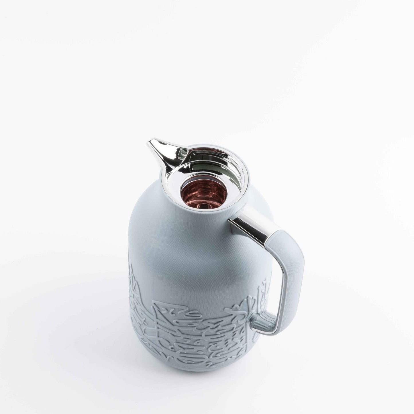 Jiwar vacuum flask haze blue with silver lid and embossed design by Otantik Home