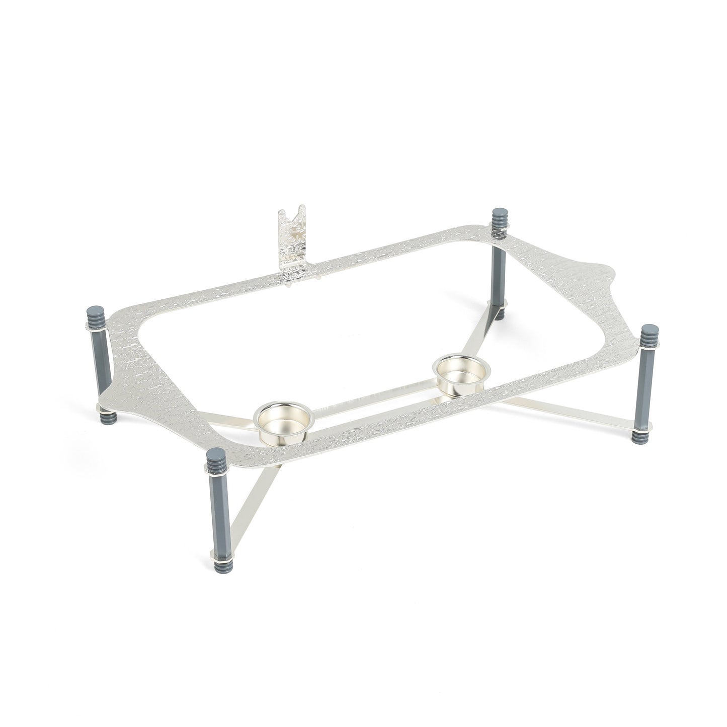 Otantik Home large twin candle pyrex chafer stand with metal frame and two candle holders