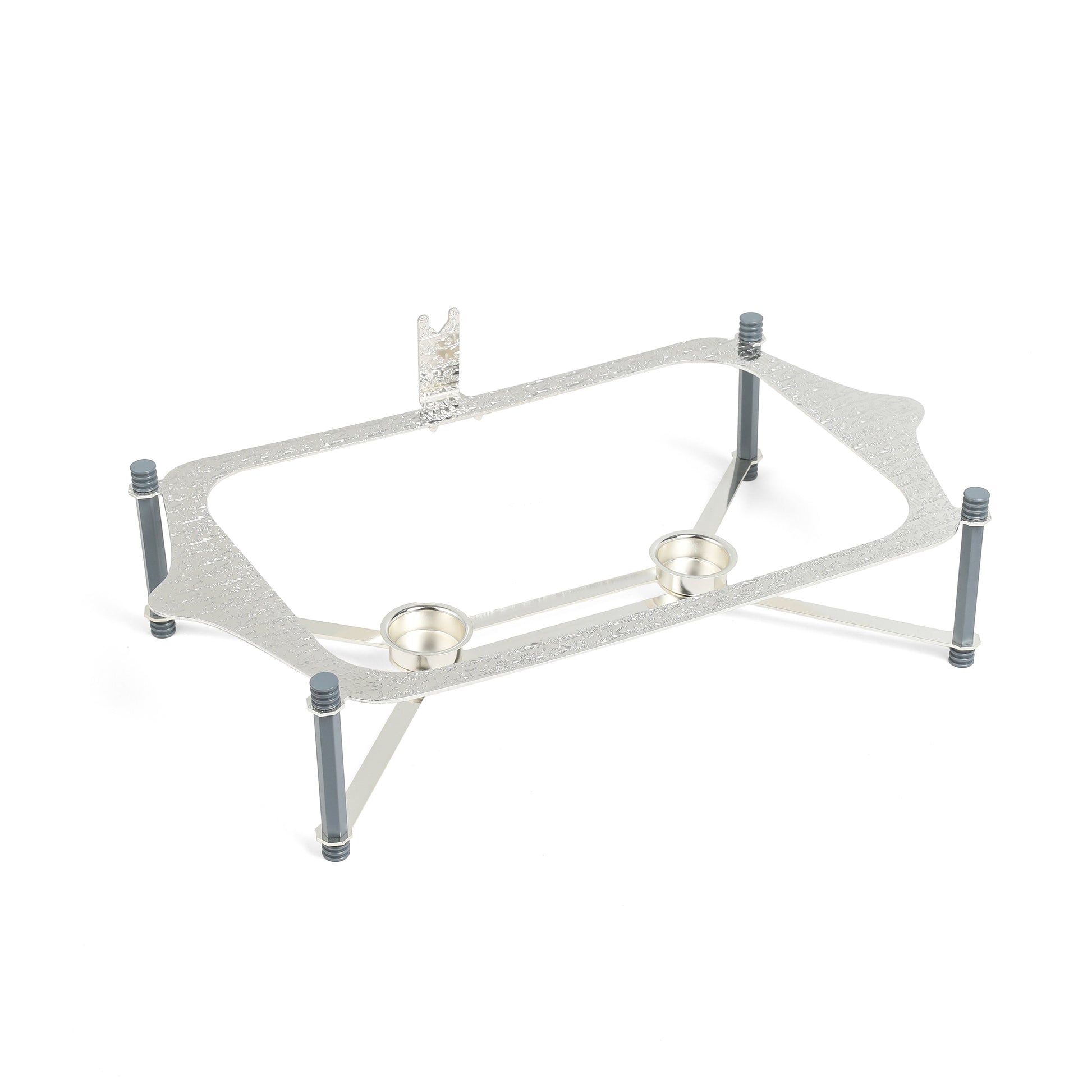 Otantik Home large twin candle pyrex chafer stand with metal frame and two candle holders