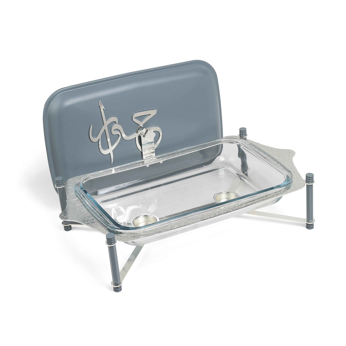 Otantik Home large twin candle pyrex chafer with glass dish and metal frame for warming food