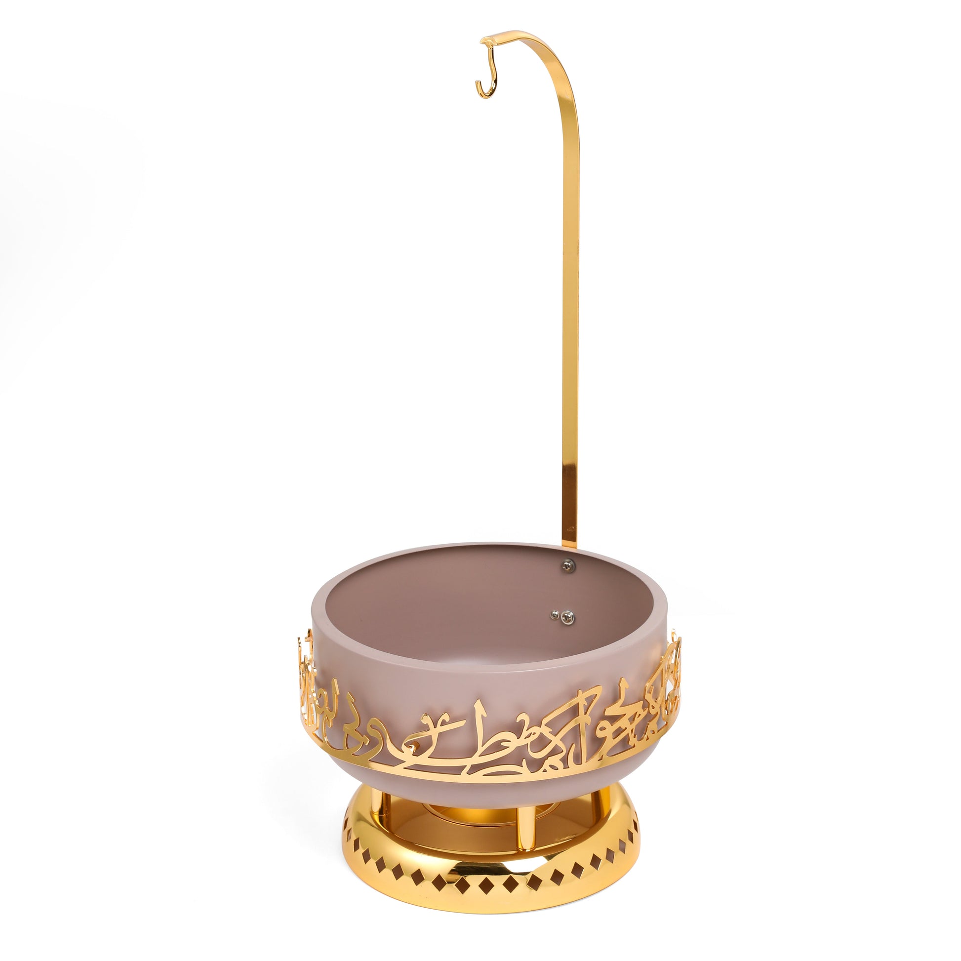 Otantik Home lavender and gold chafer dish with decorative gold accents and hanging hook
