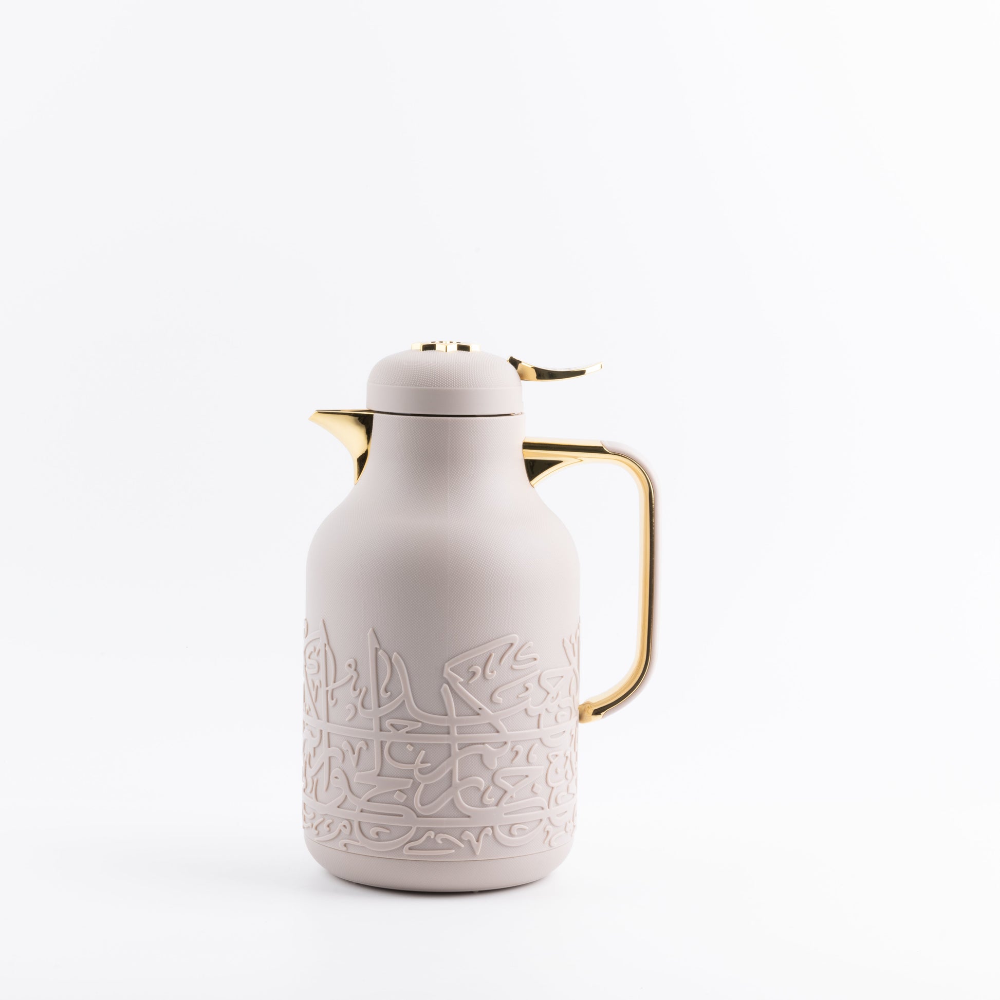 Otantik Home lavender gold vacuum flask with elegant Arabic calligraphy design and gold handle