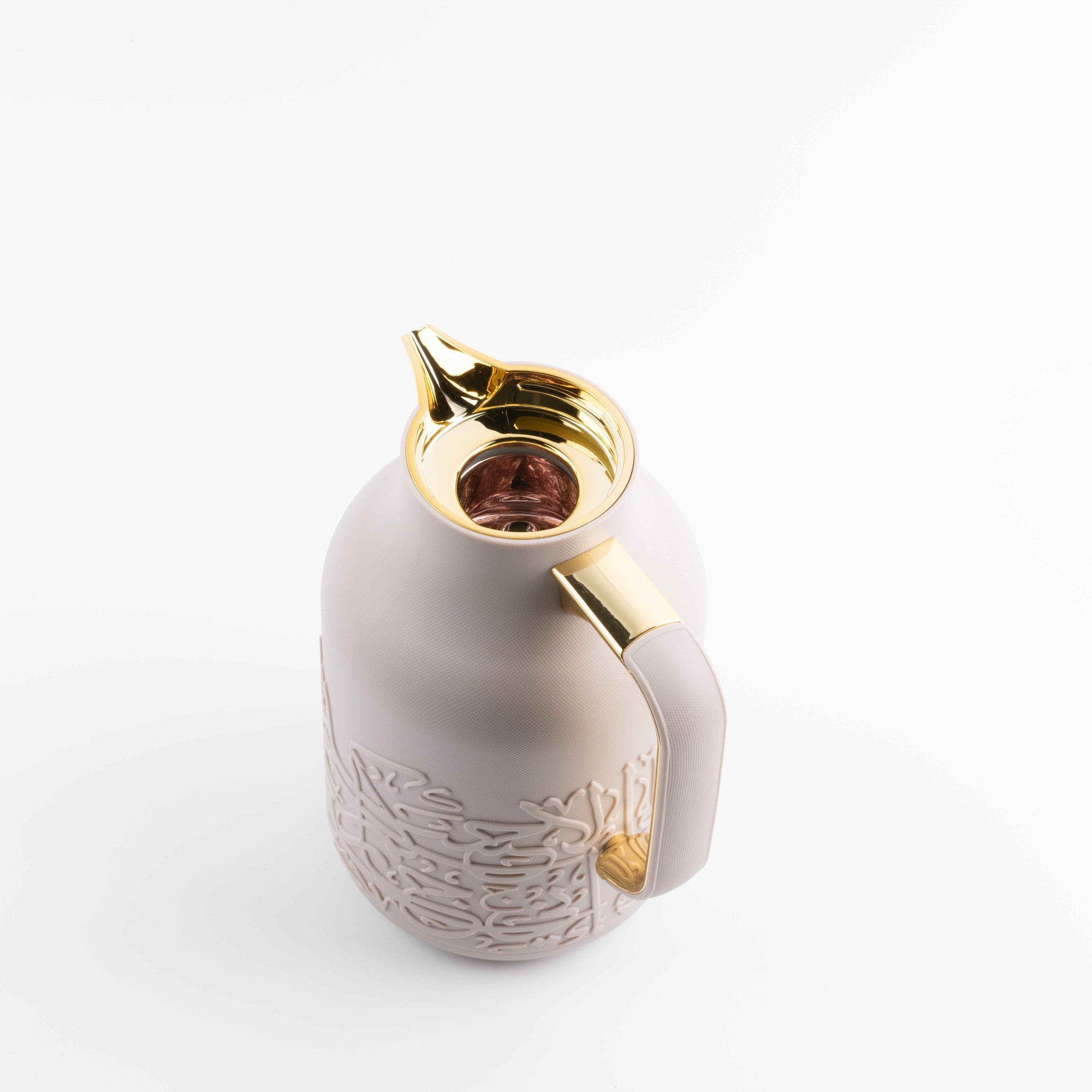 Otantik Home lavender gold vacuum flask with embossed design and gold-tone spout and handle