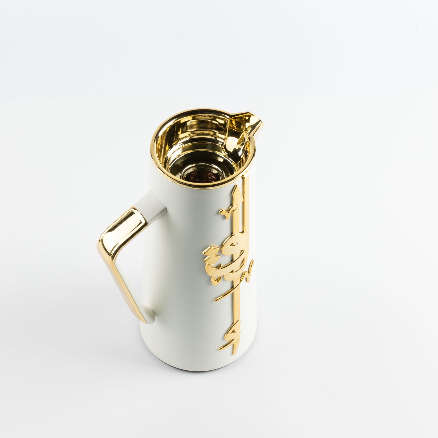 Otantik Home pearl white gold vacuum flask with elegant gold interior and decorative handle