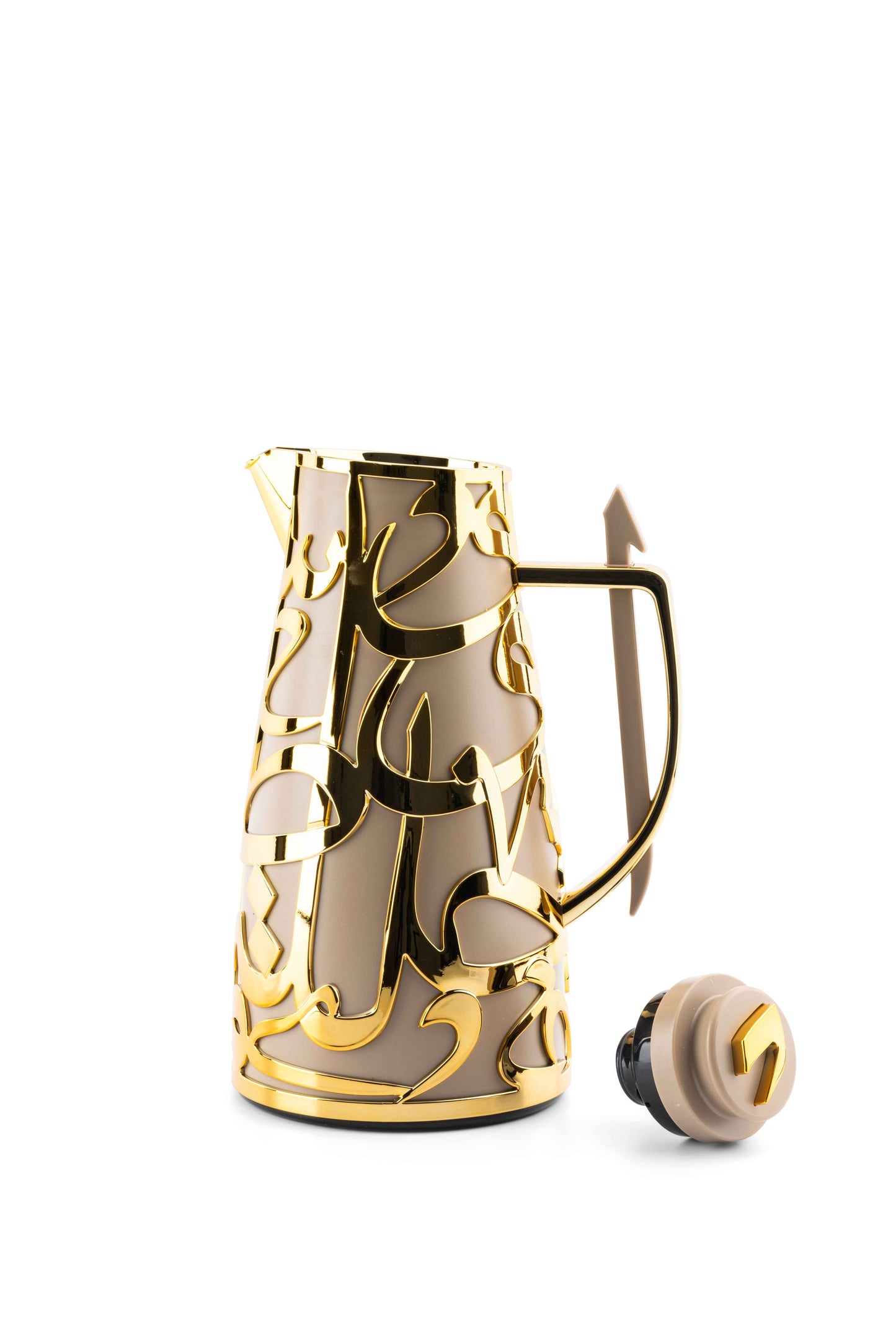 Otantik Home luxury vacuum flask with gold decorative design and separate stopper on white background