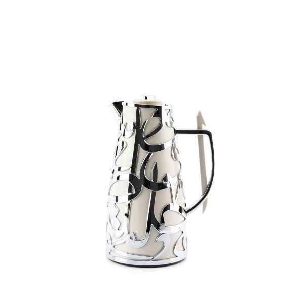 Otantik Home luxury vacuum flask with intricate silver design and black handle on white background