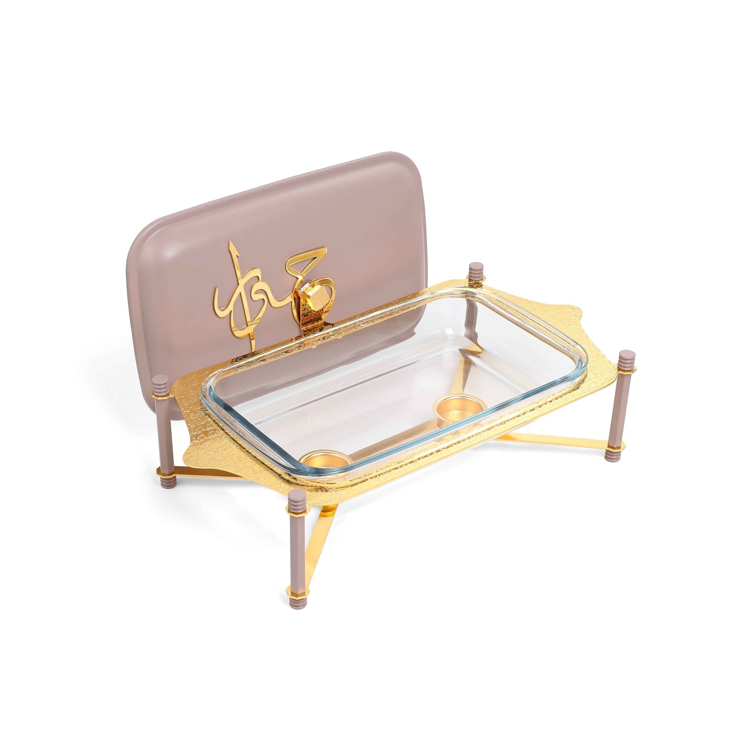 Otantik Home medium twin candle pyrex chafer with gold frame and glass lid for serving