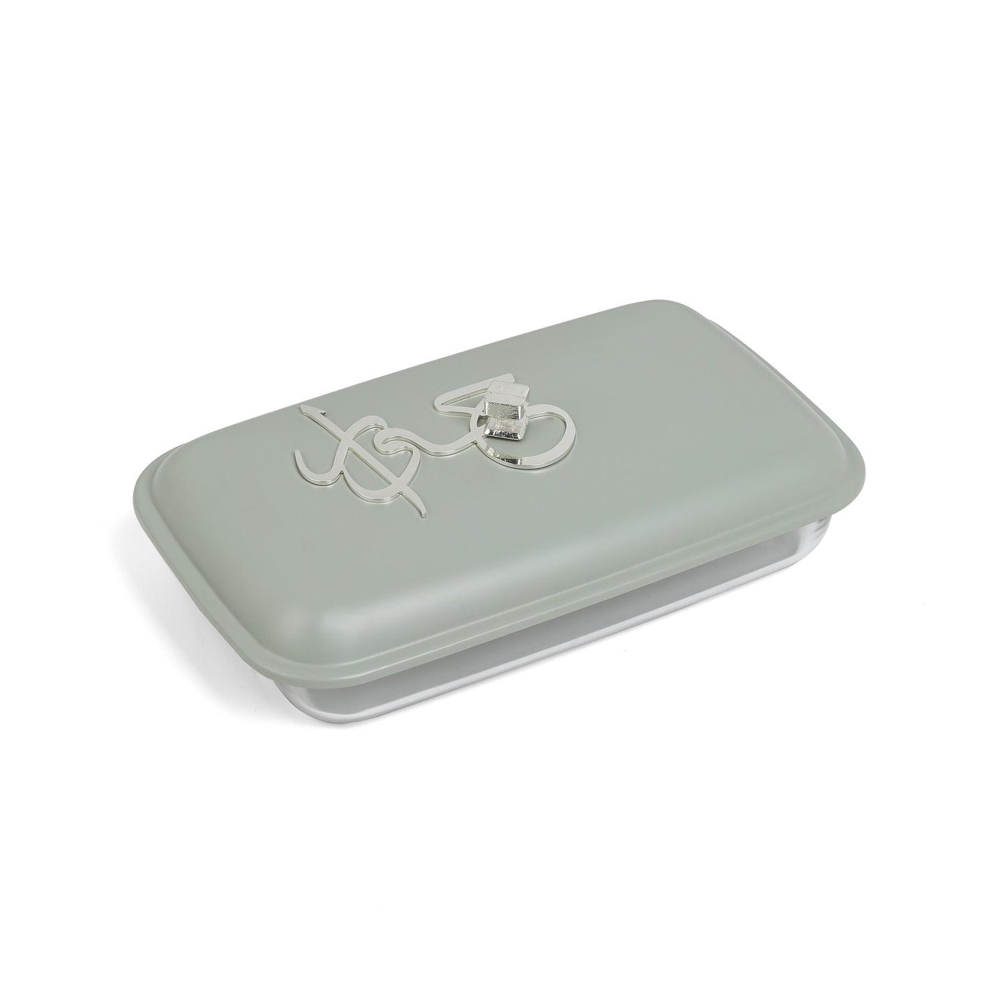 Otantik Home medium twin candle pyrex chafer with a light gray lid and stainless steel handles