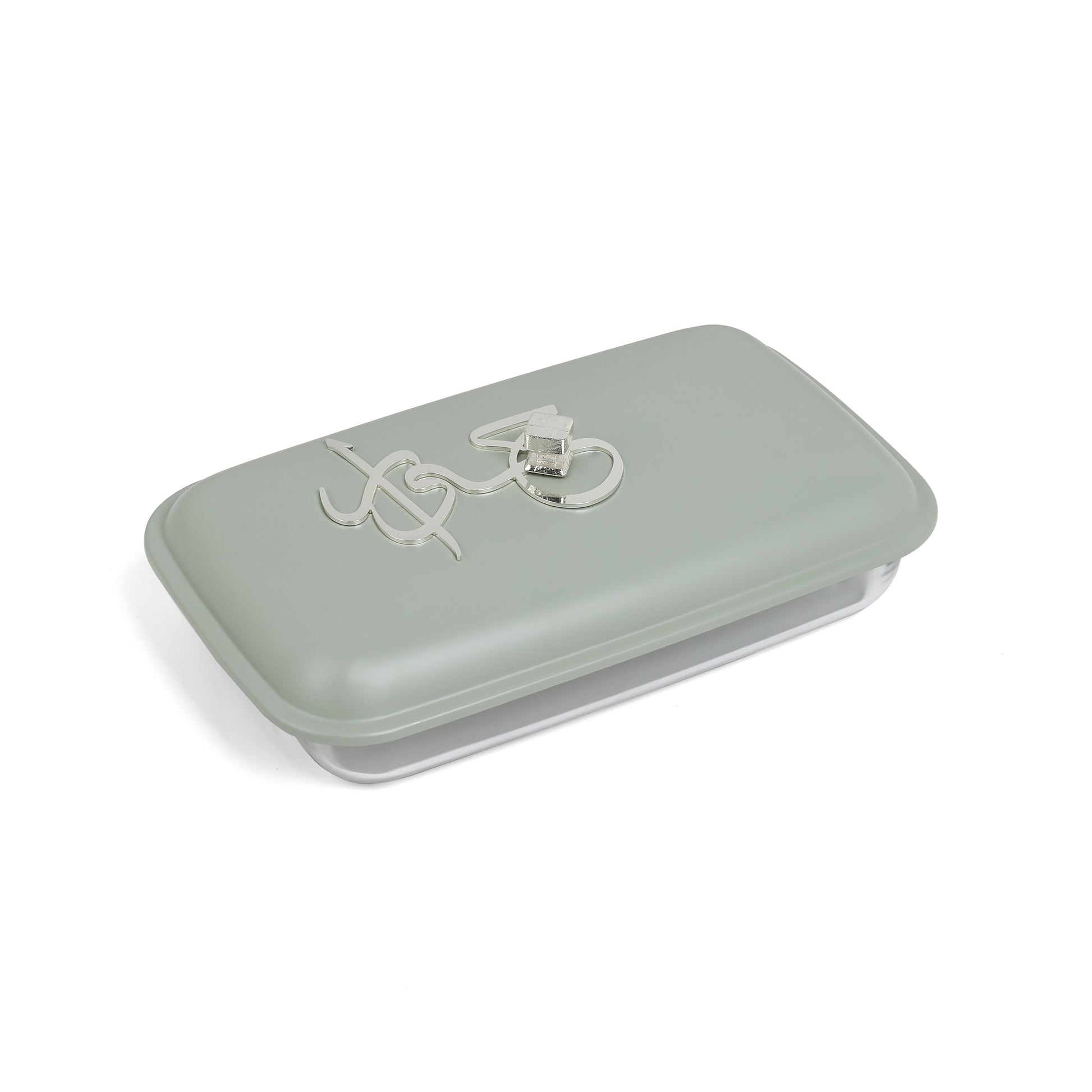 Otantik Home medium twin candle pyrex chafer with a light gray lid and stainless steel handles
