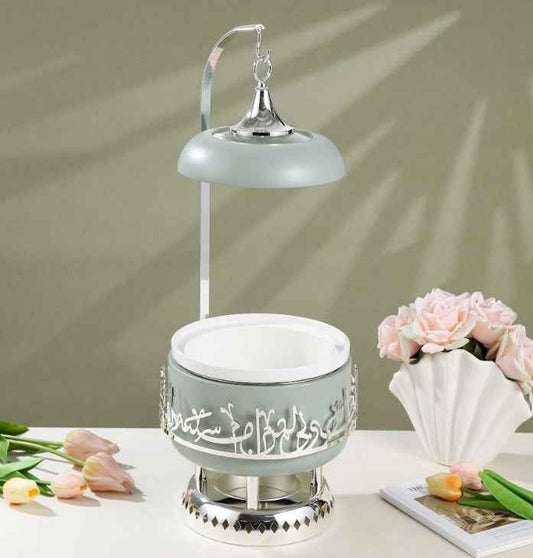 Otantik Home mint green chafer 2.5 liters with silver accents and decorative design on white table