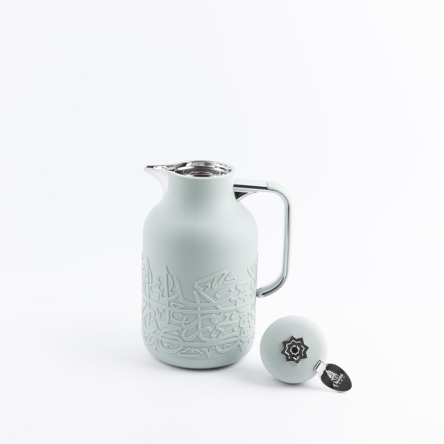 Otantik Home mint green vacuum flask with decorative embossed design and stainless steel handle