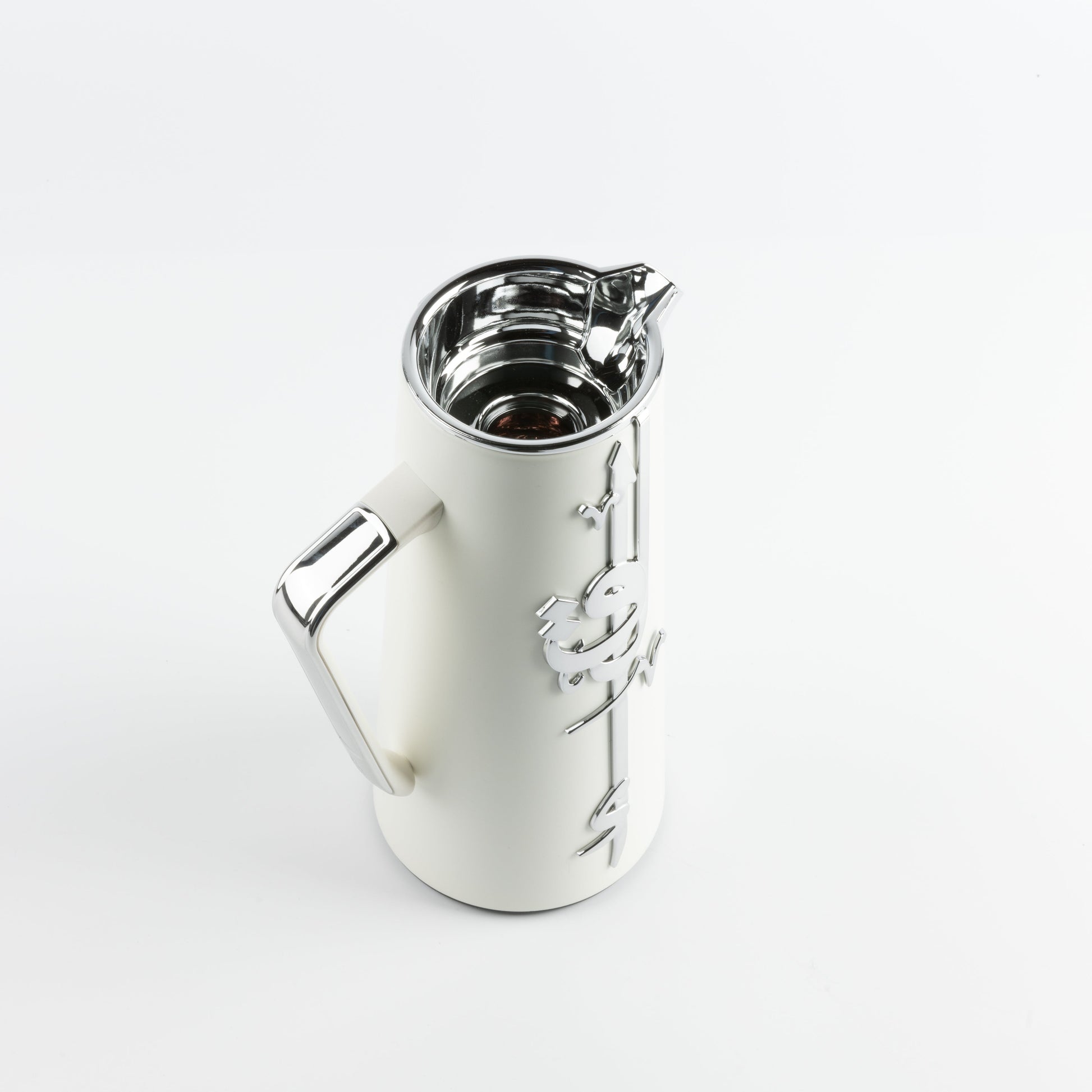 Otantik Home pearl white vacuum flask with silver handle and decorative design