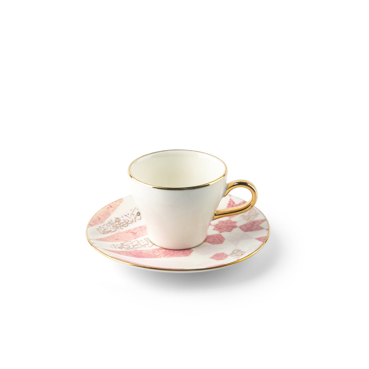 Otantik Home pink and gold espresso cups set with elegant gold handle and decorative saucer